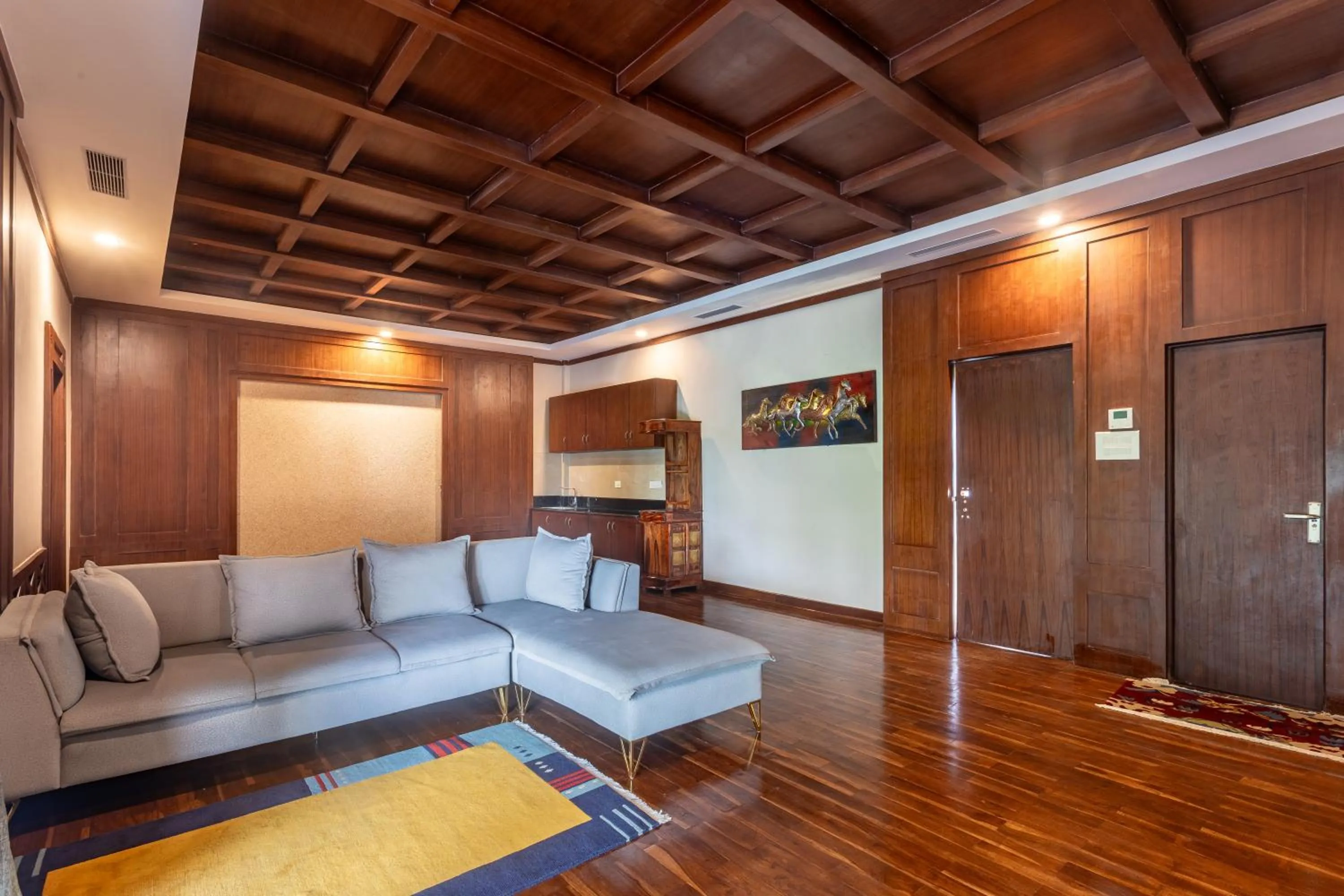 Living room in River Bank Jungle Resort, Chitwan