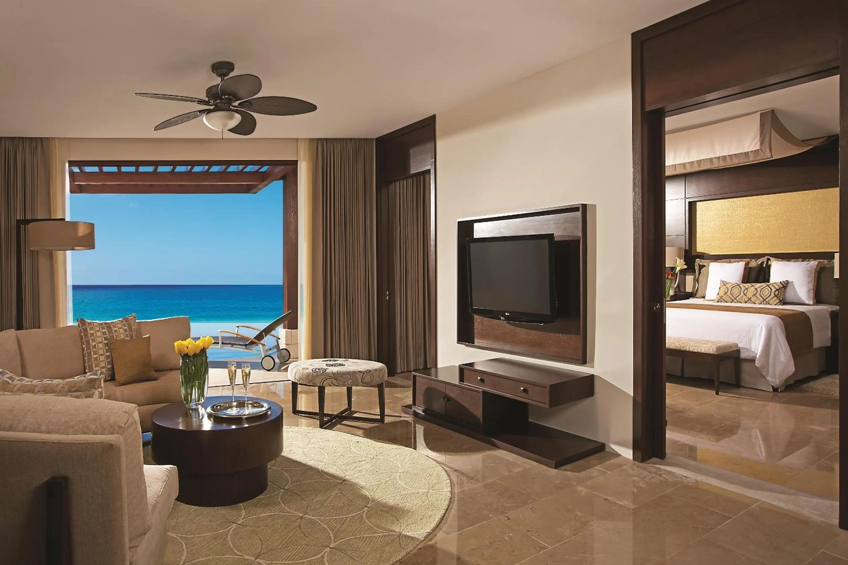 Living room, Bed in Secrets Playa Mujeres Golf & Spa Resort - All Inclusive Adults Only - Grand Reopening Coming Soon!