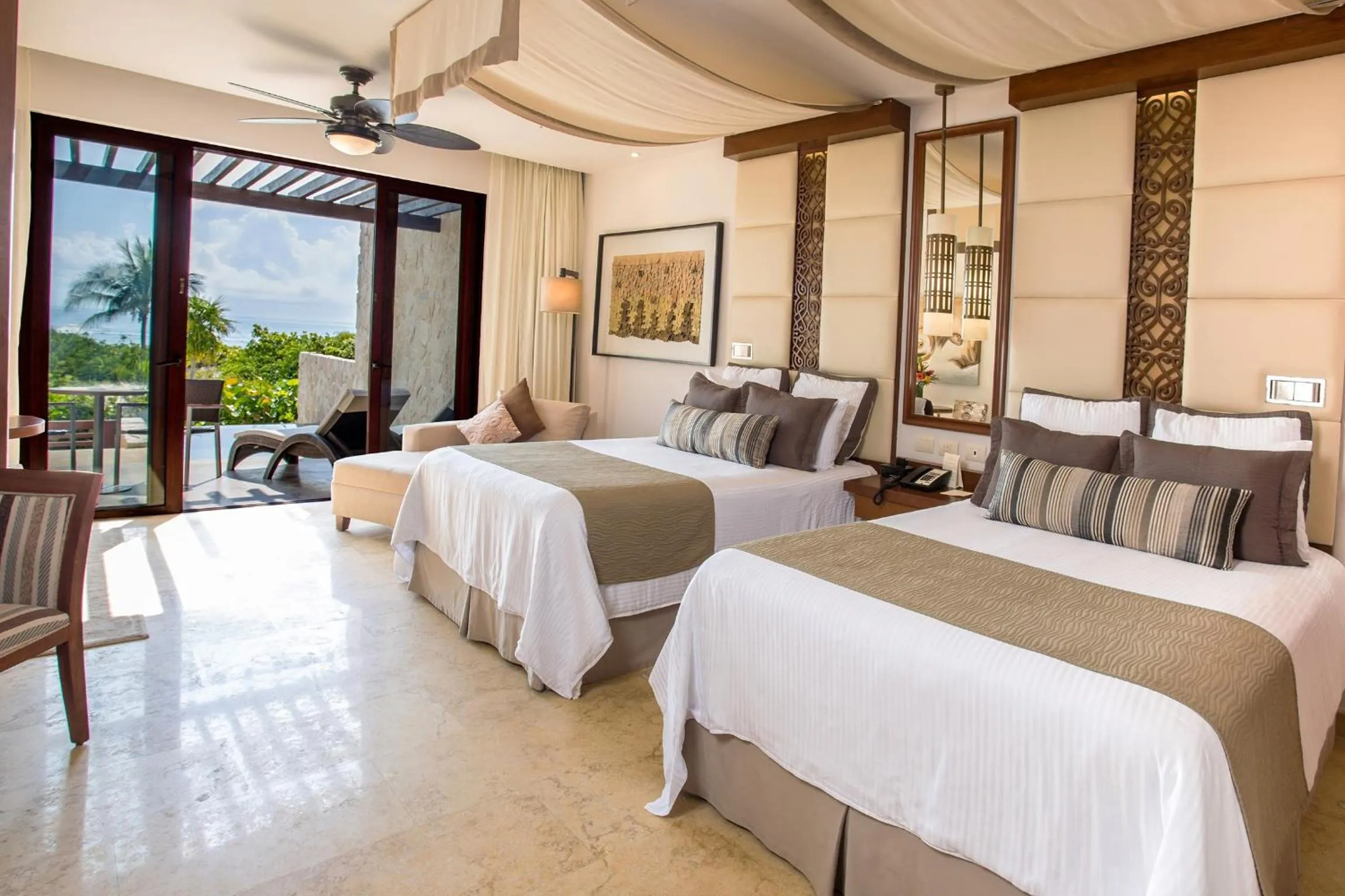 Patio, Bed in Secrets Playa Mujeres Golf & Spa Resort - All Inclusive Adults Only - Grand Reopening Coming Soon!