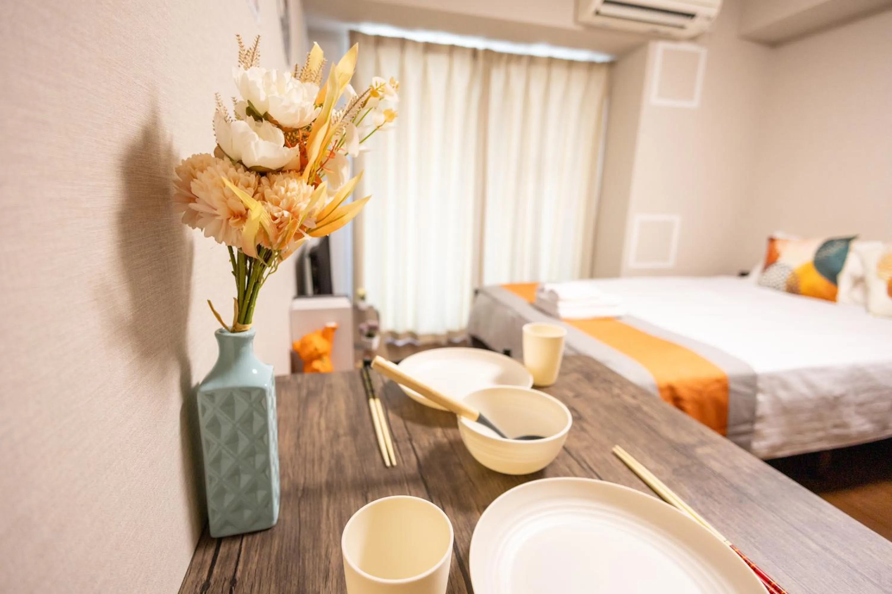 Bed in nestay apartment osaka ebisu