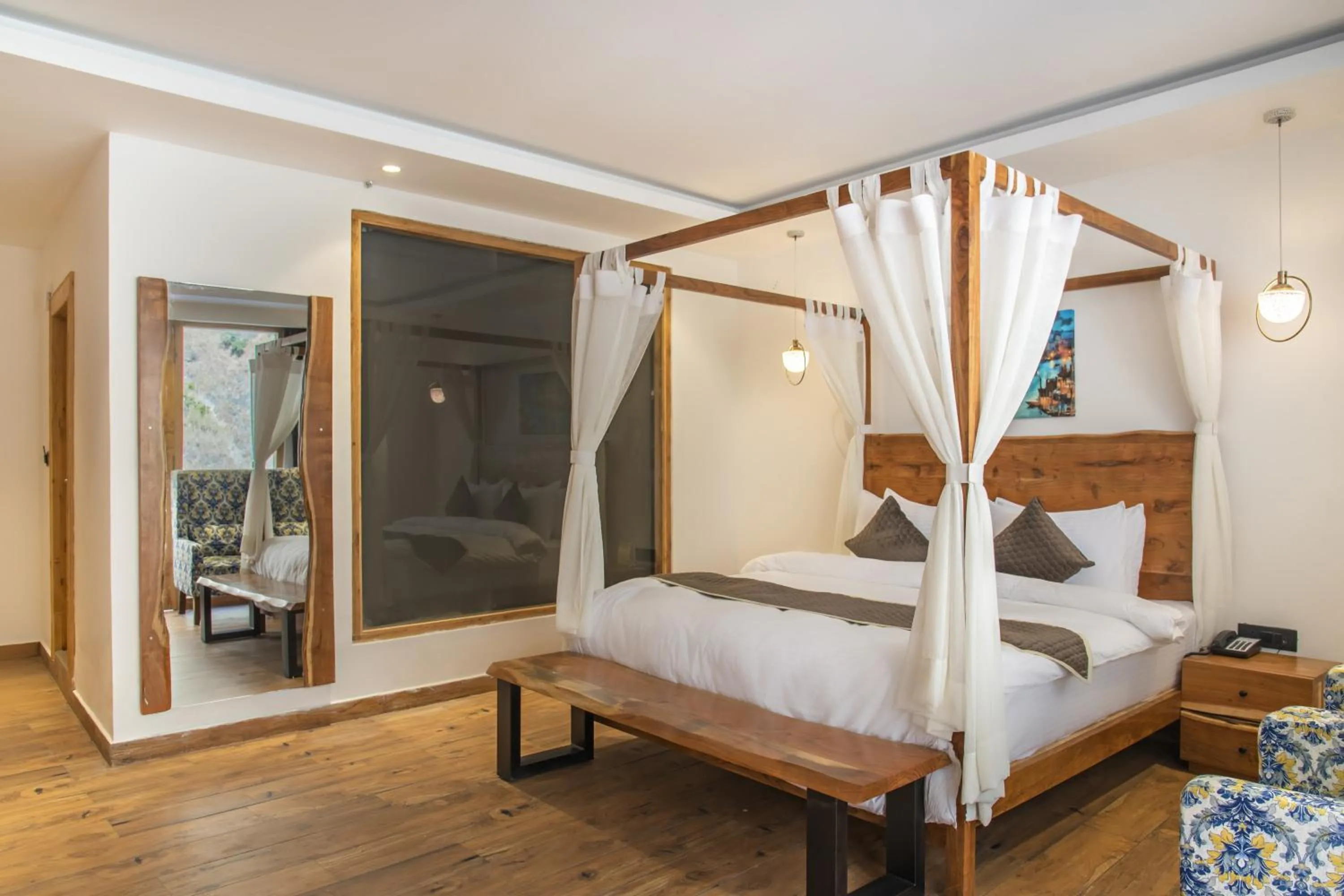 Bed in Echor Palm Bliss Riverside Resort & Spa Kasol