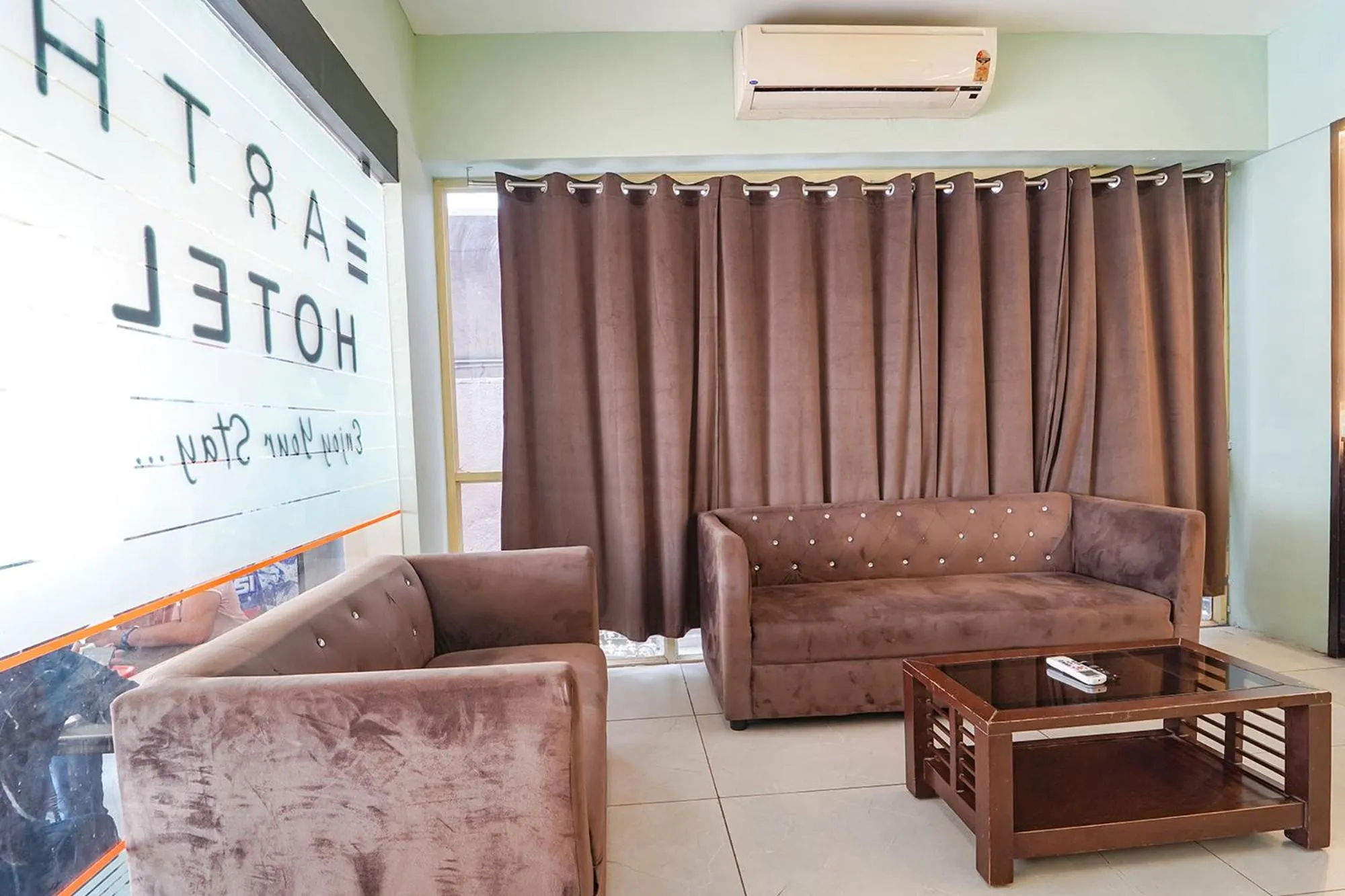 Seating area in Via Earth