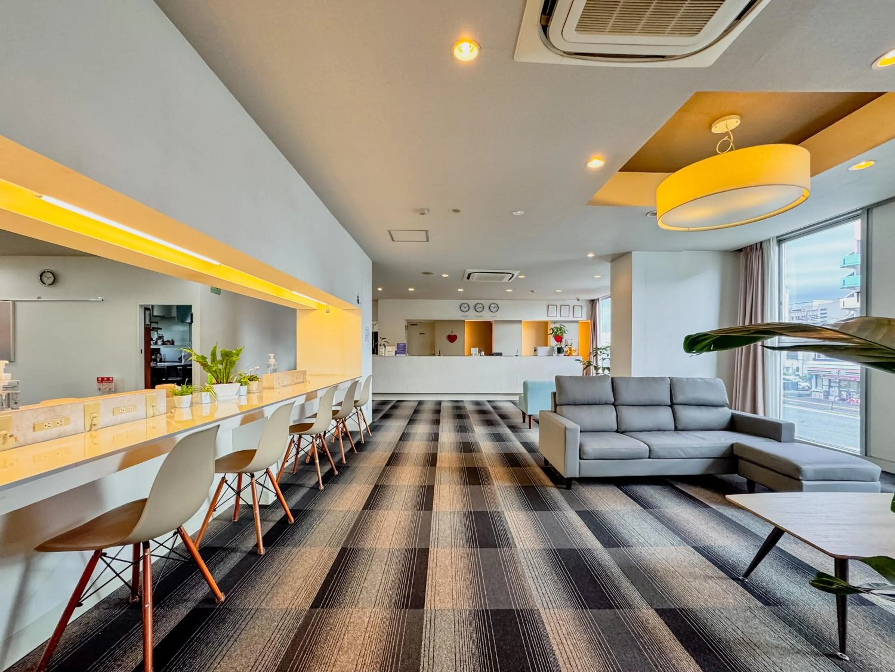 Seating area in Fukuoka Share Hotel