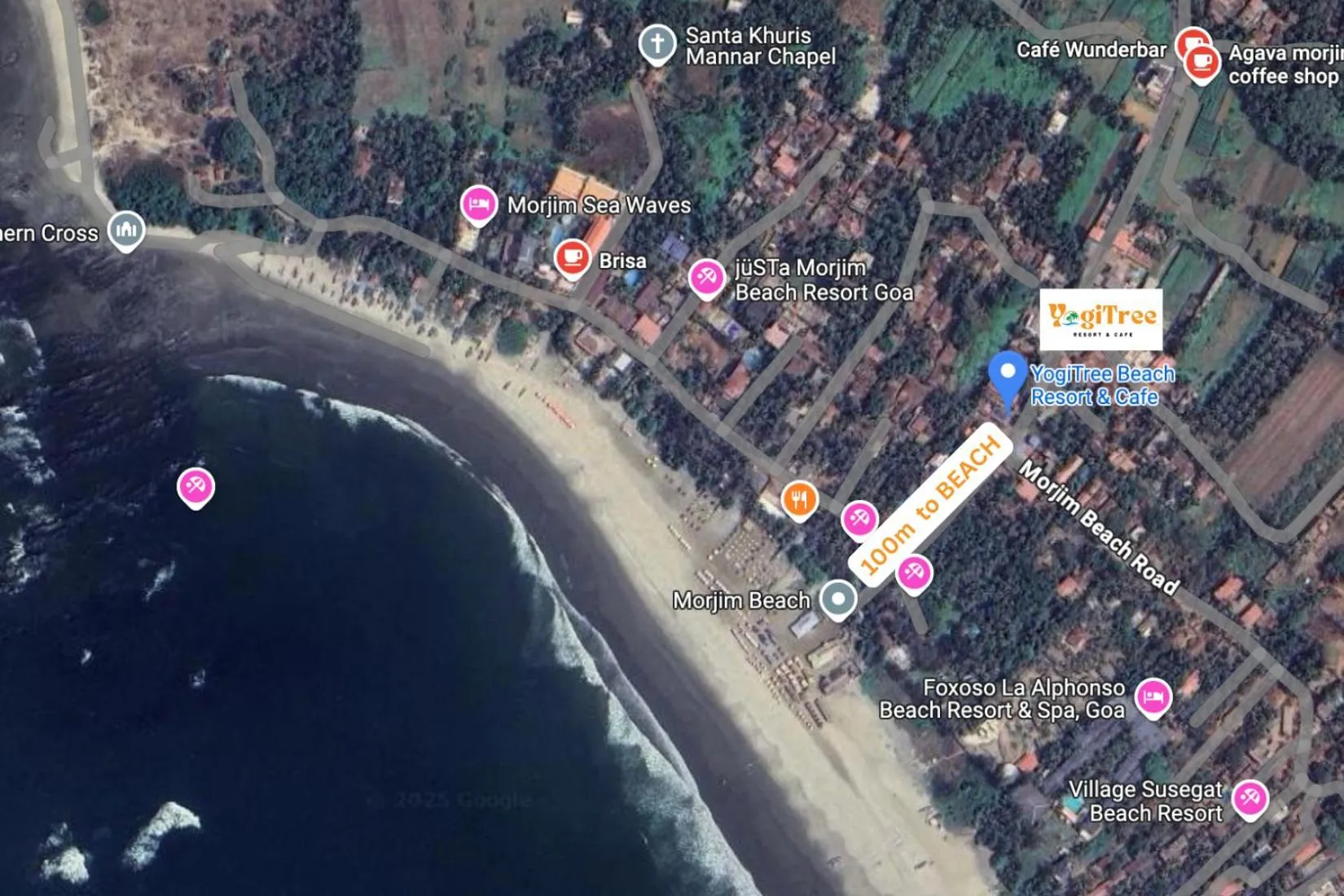 Location in YogiTree Beach Resort & Cafe - 100m from Morjim Beach