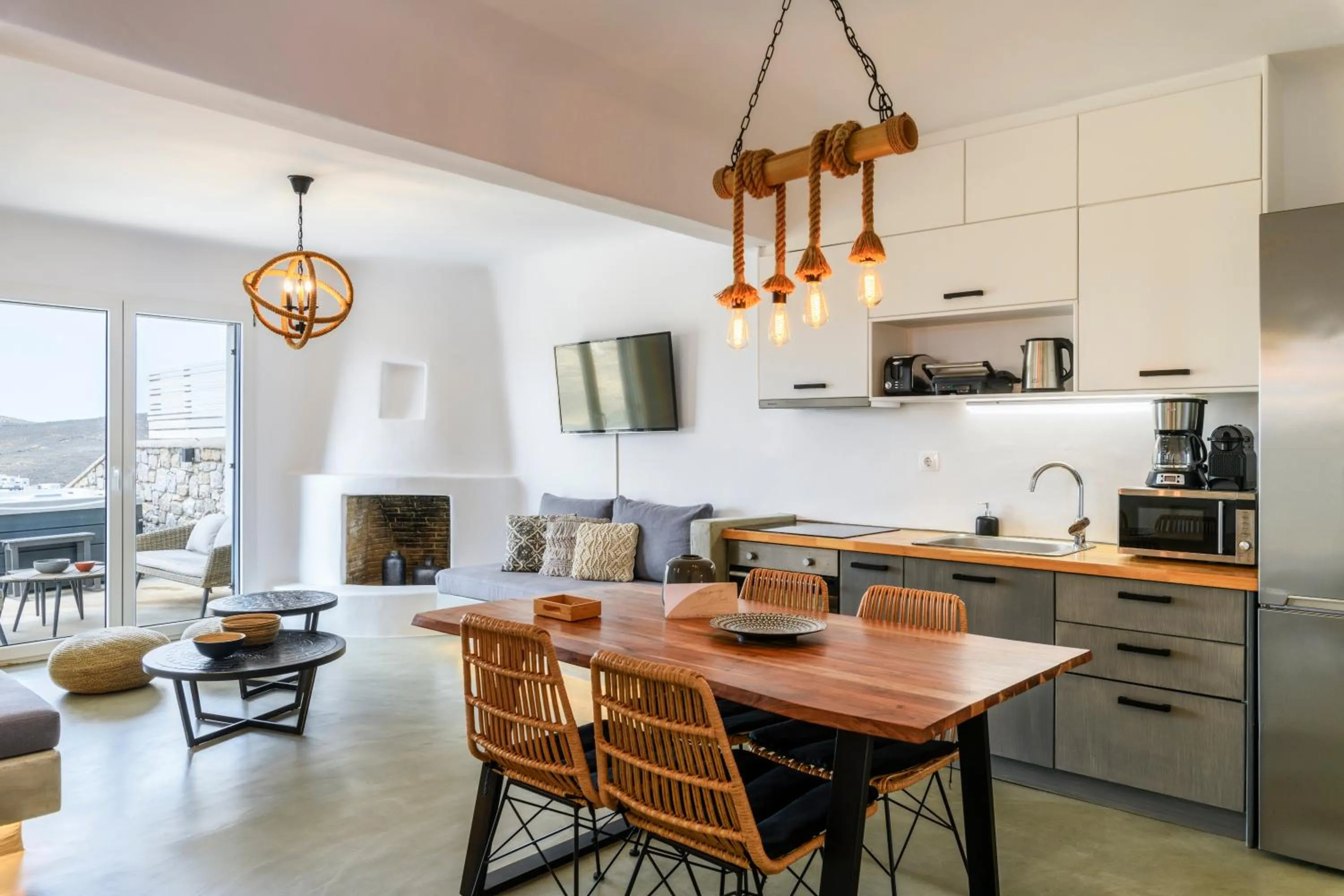 Kitchen or kitchenette in Mykonos Residence Villas & Suites Merchia beach