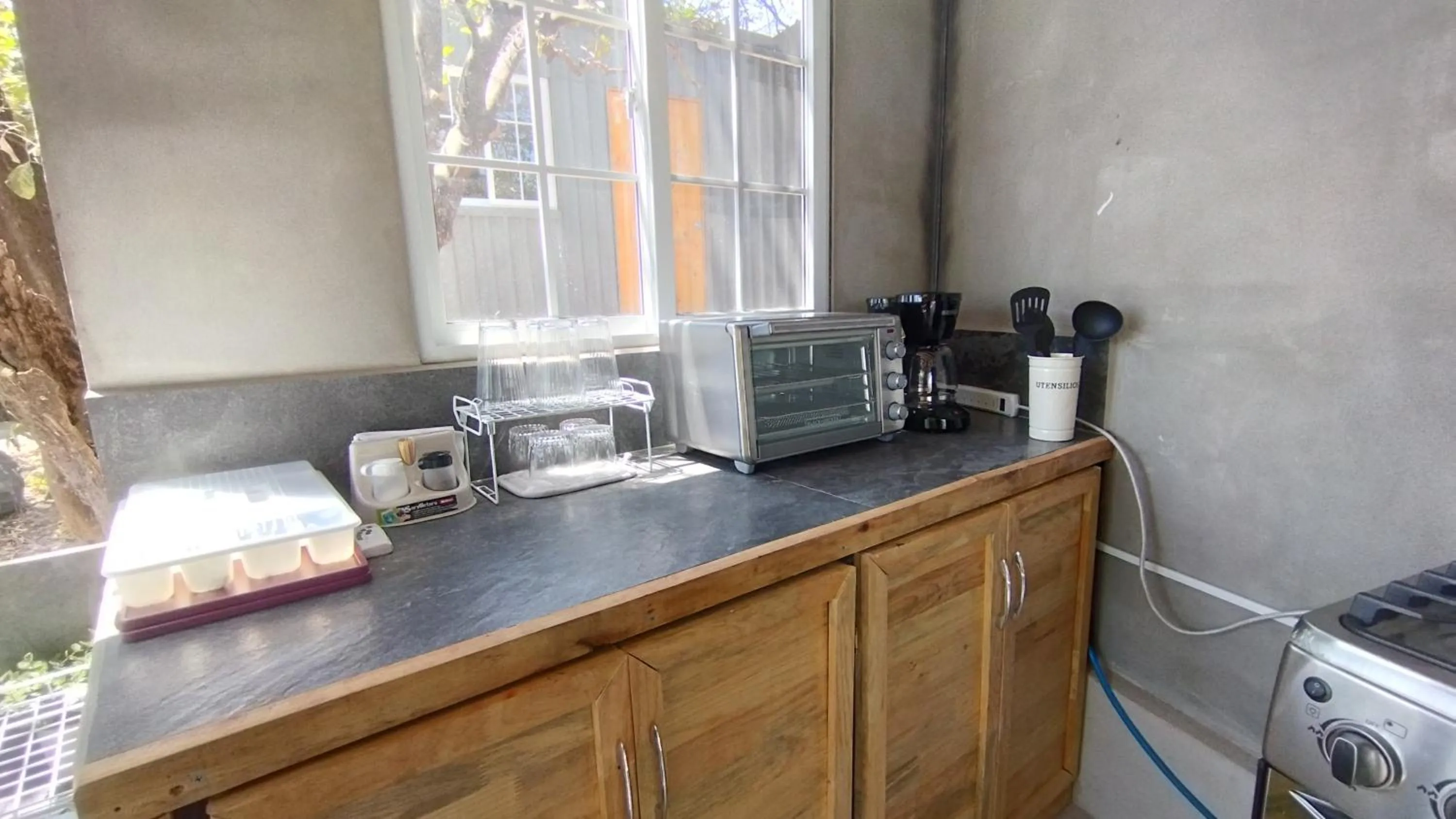 Communal kitchen in El Xalli Hotel