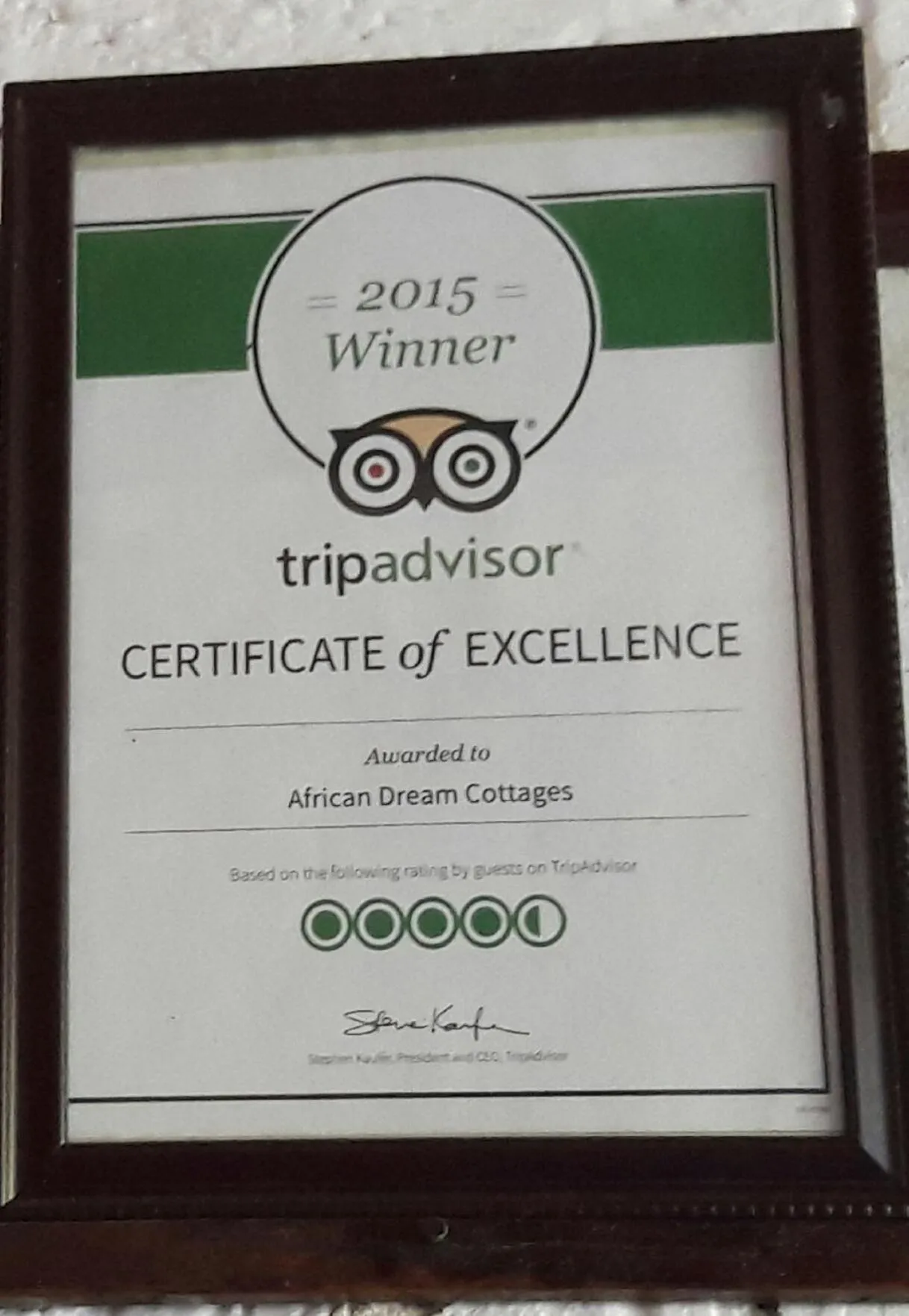 Certificate/Award in African Dream Cottages - Diani Beach