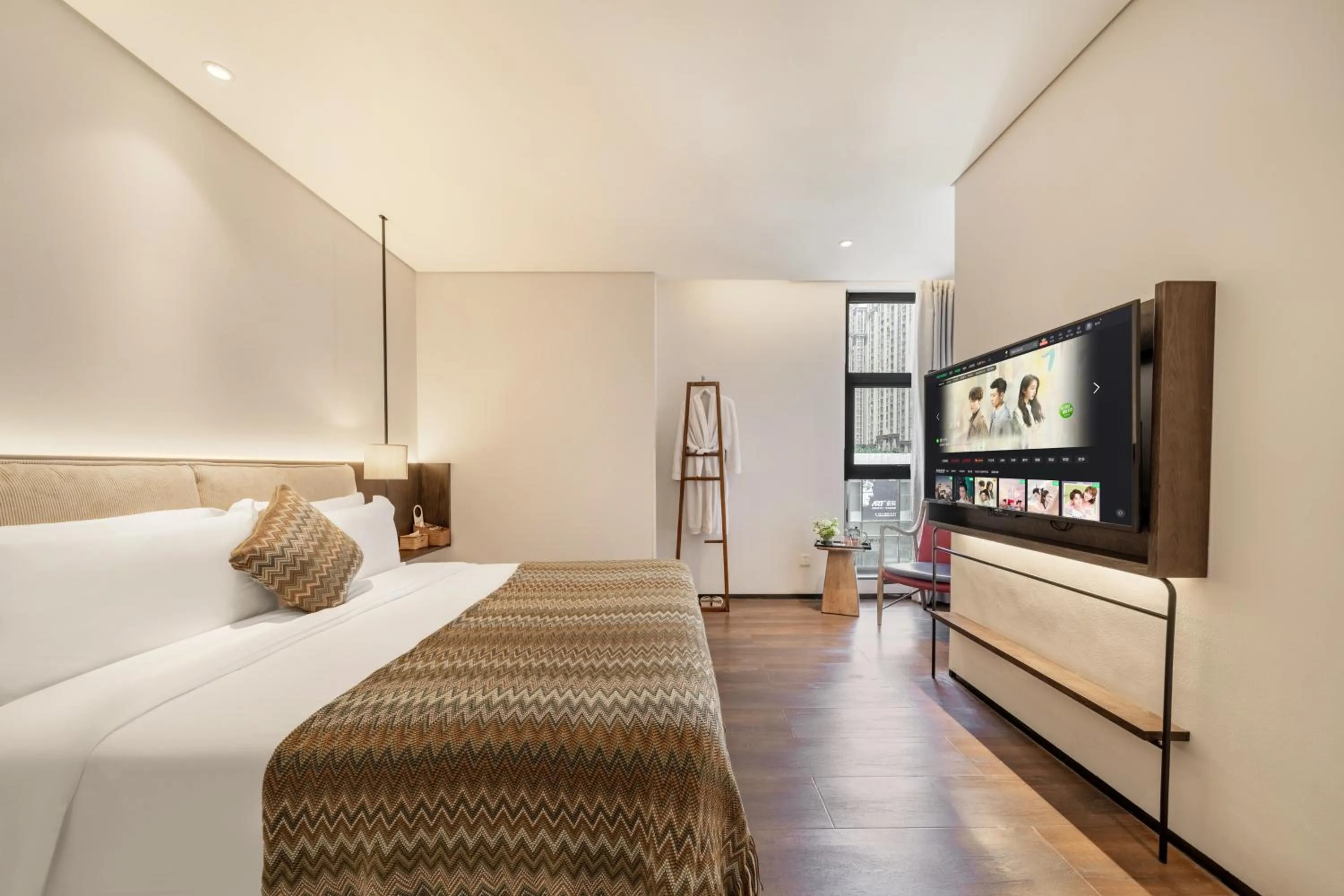 Bed in Wuyu Hotel - Chongqing Jiangbei Airport & Light Rail