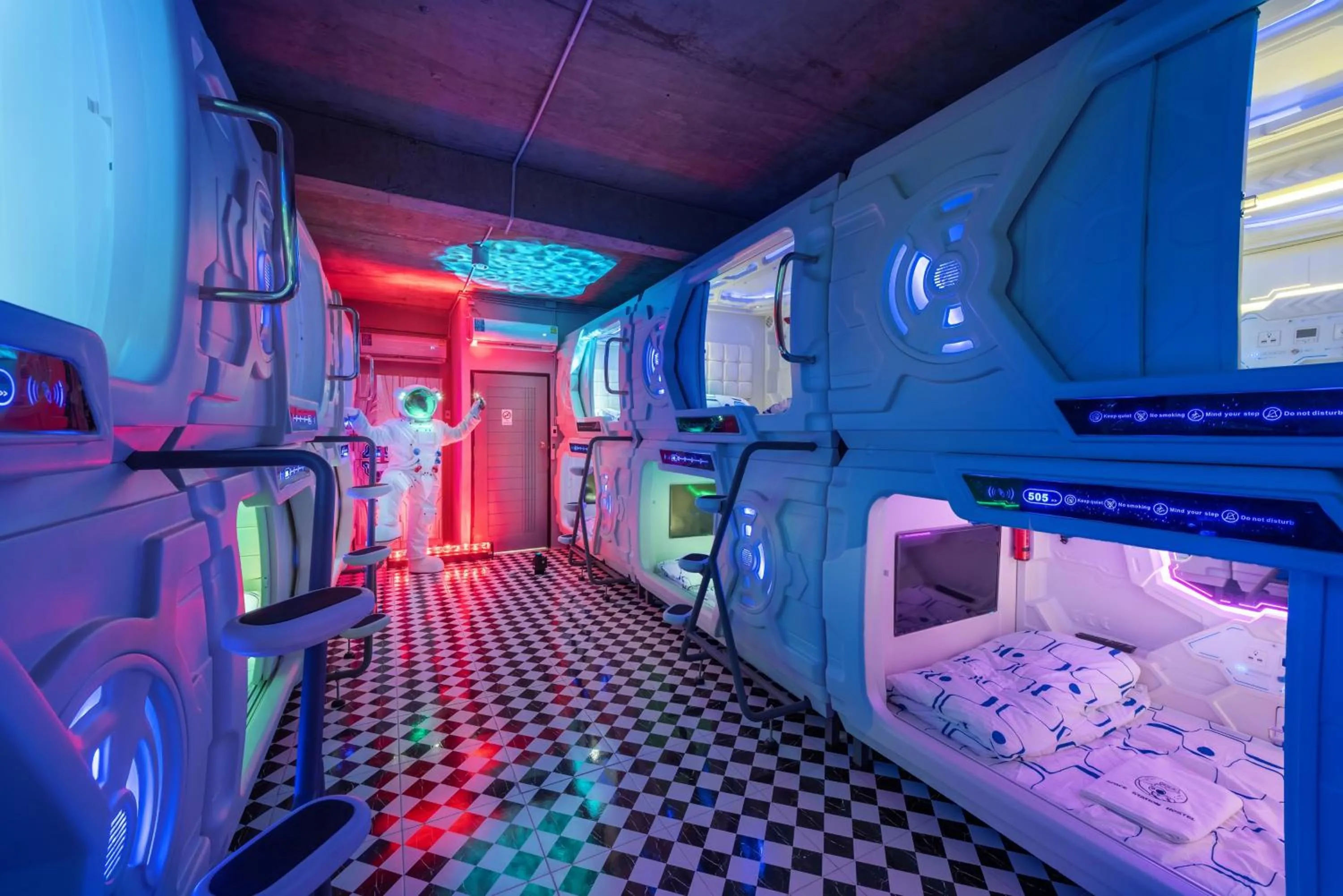 Bed in Space Station Hostel