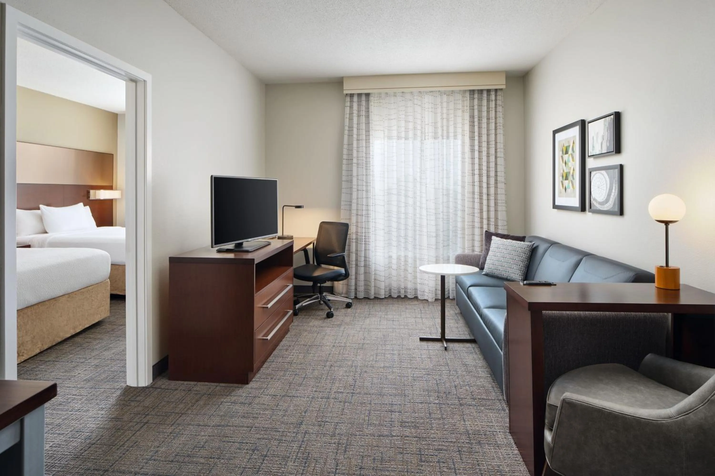 Living room, Bed in Residence Inn by Marriott Fort Myers at I-75 and Gulf Coast Town Center