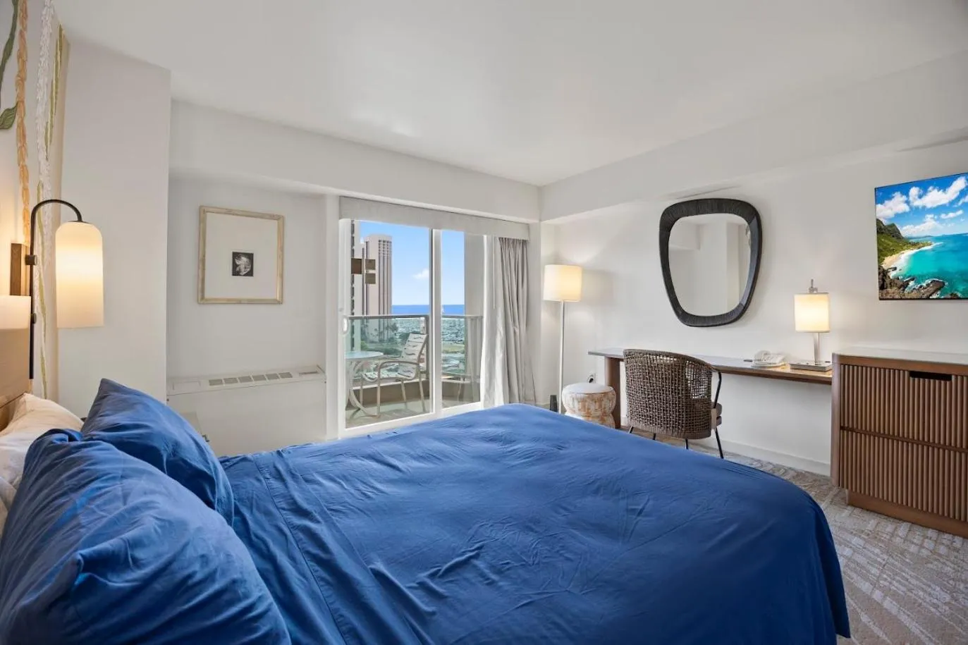 Bed in Ala Moana Hotel _ Ocean view with balcony
