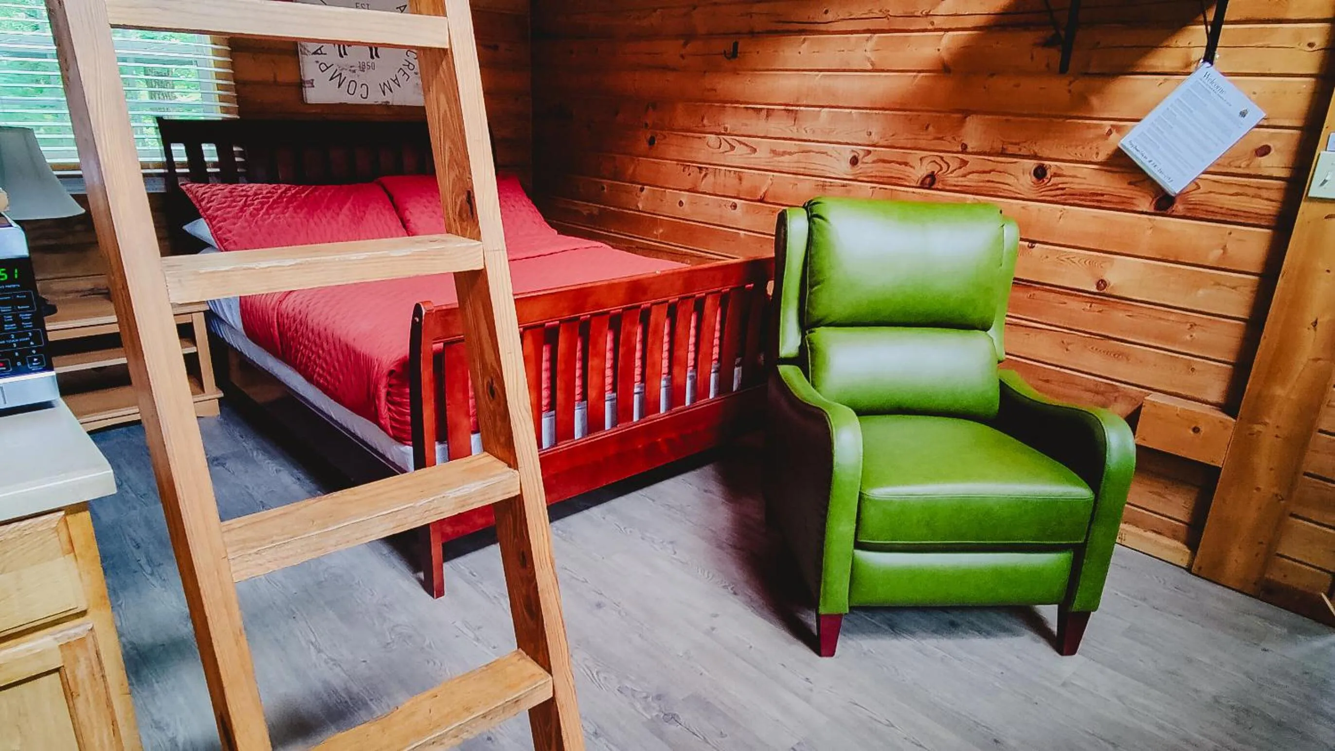 Patio, Bed in Kozy Haven Log Cabin Rentals