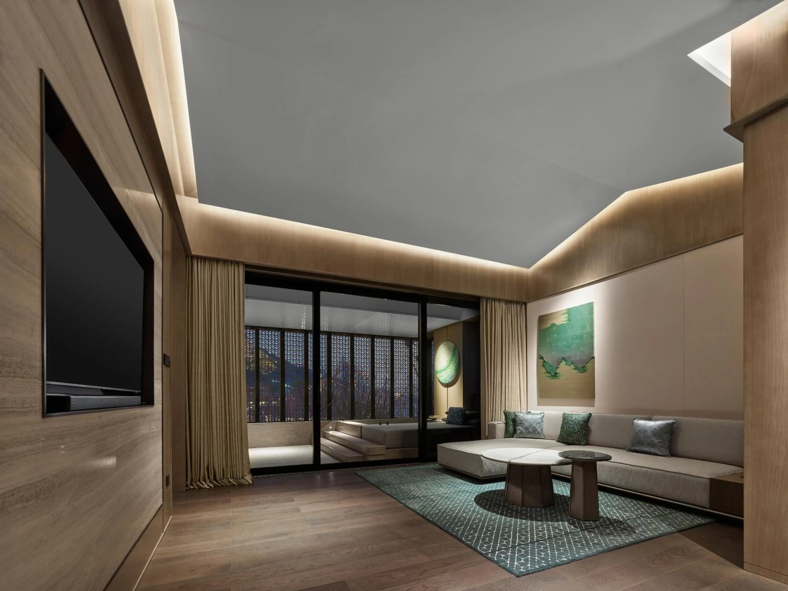 Living room, Bed in Banyan Tree Suzhou Shishan