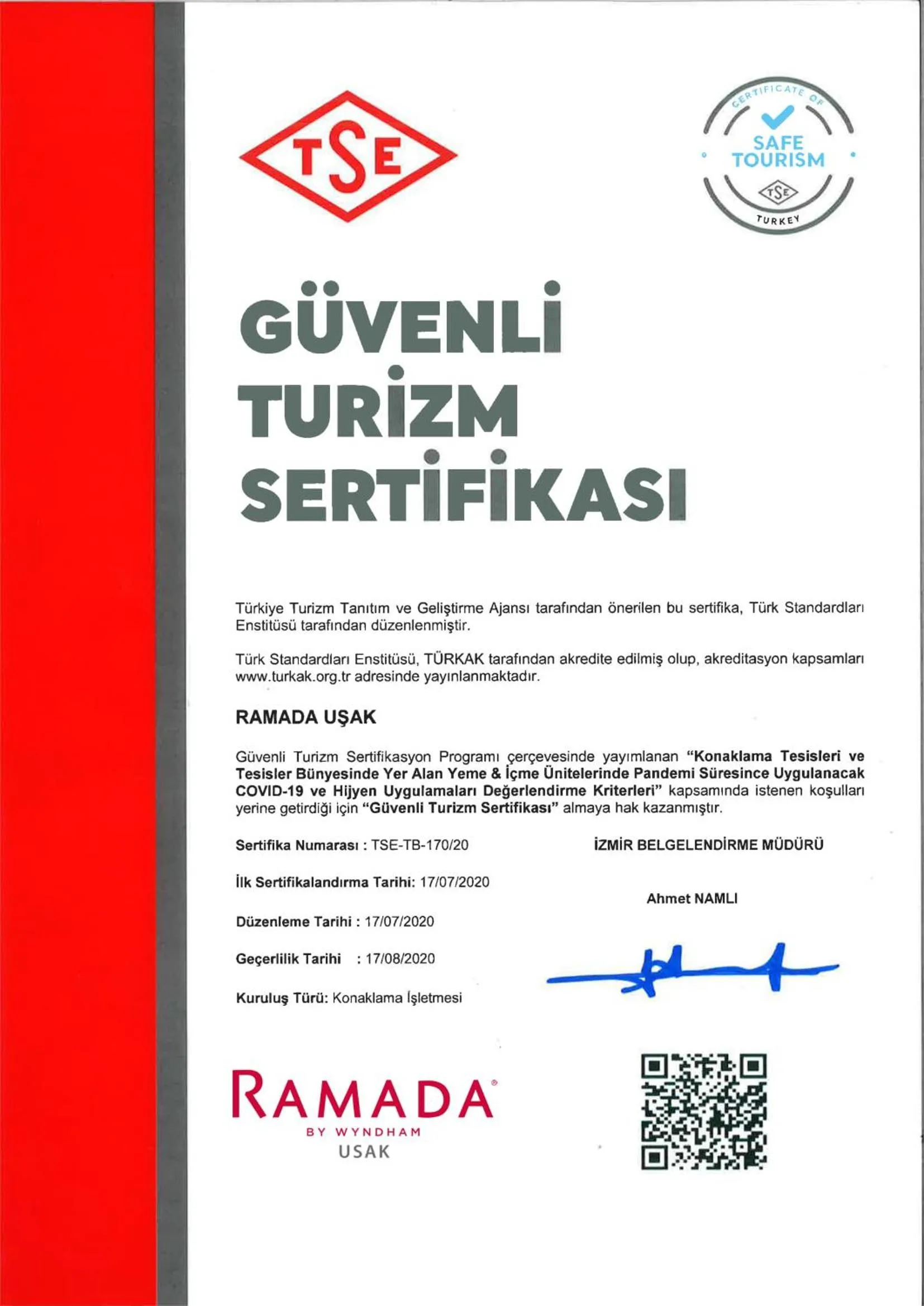 Certificate/Award in Ramada Usak