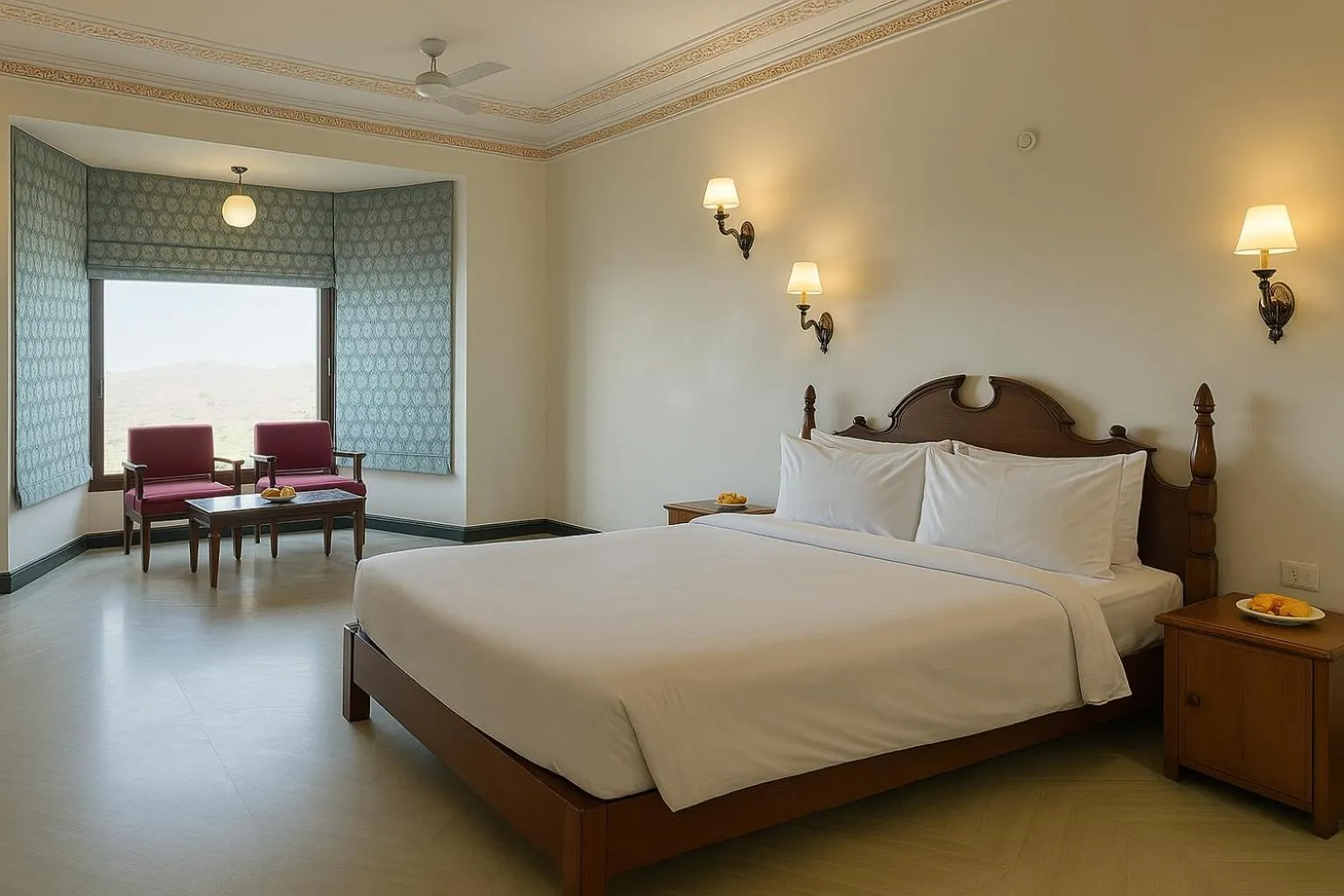 Bedroom, Bed in Bhairavgarh Palace Udaipur