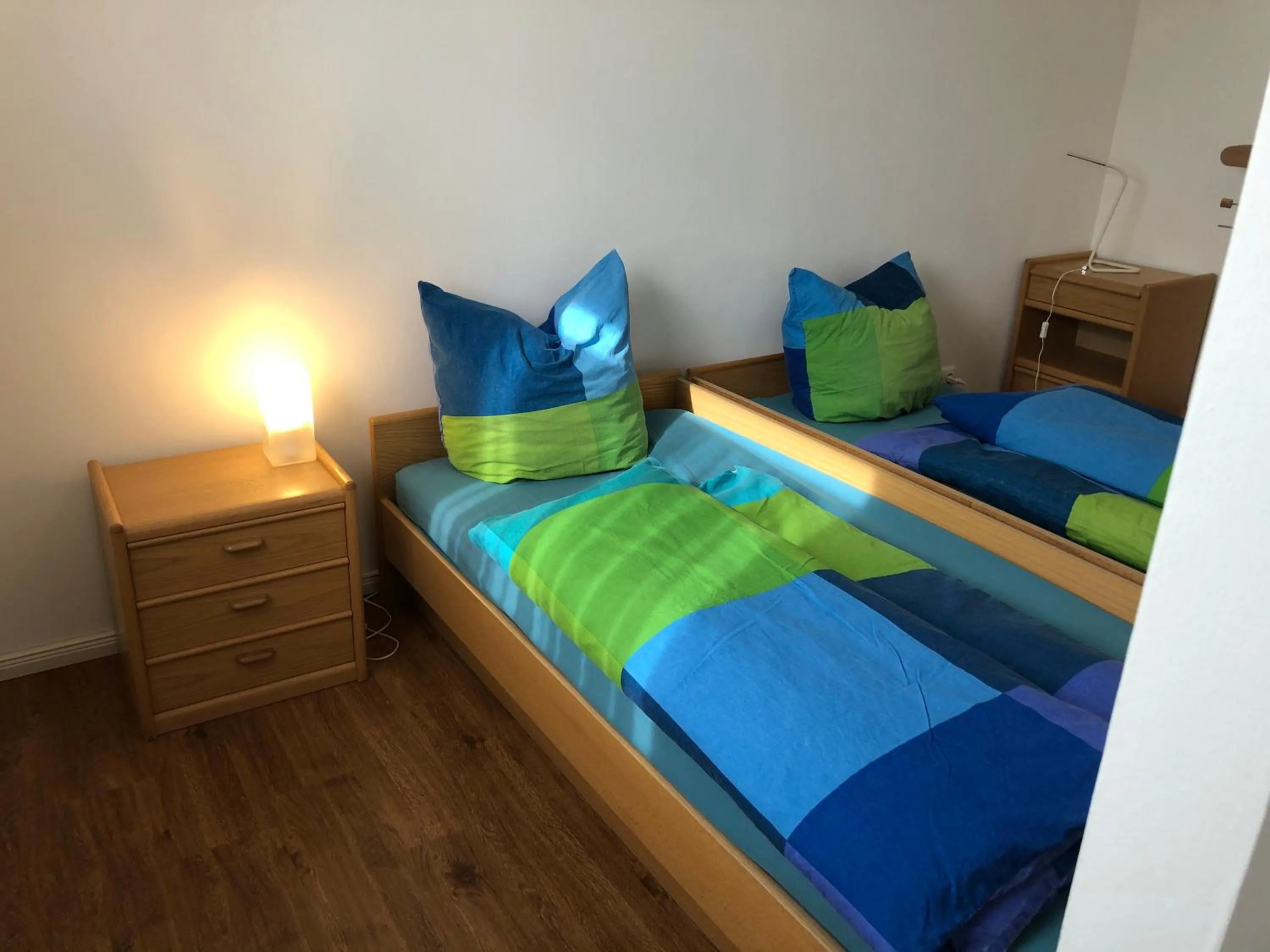 Bed in Für aktive Reisende mein Aparthotel Ochsenfurt mit Terrasse, ideal for long stay, relocation