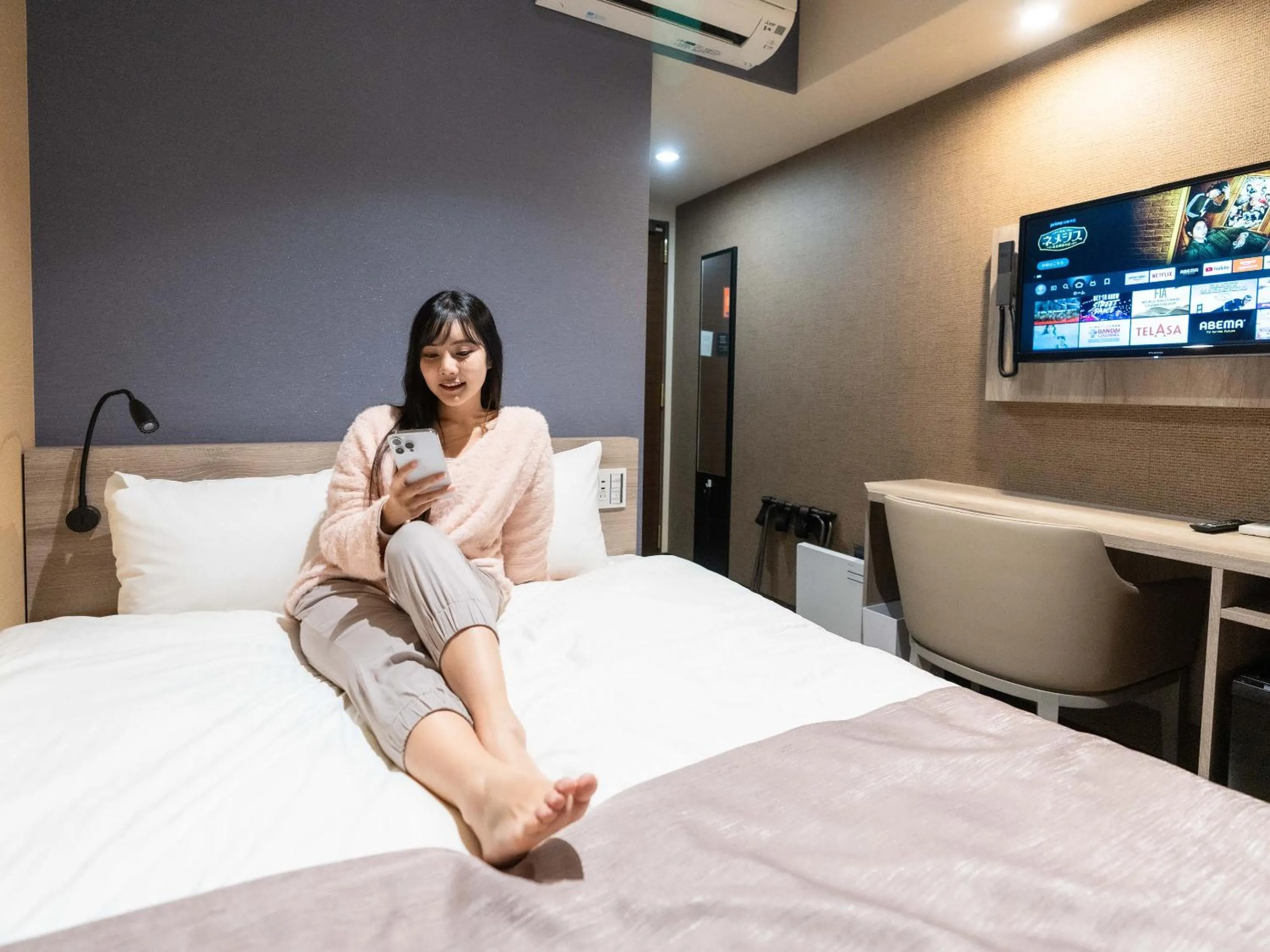 People, Bed in Hotel Sanrriott Shinsaibashi