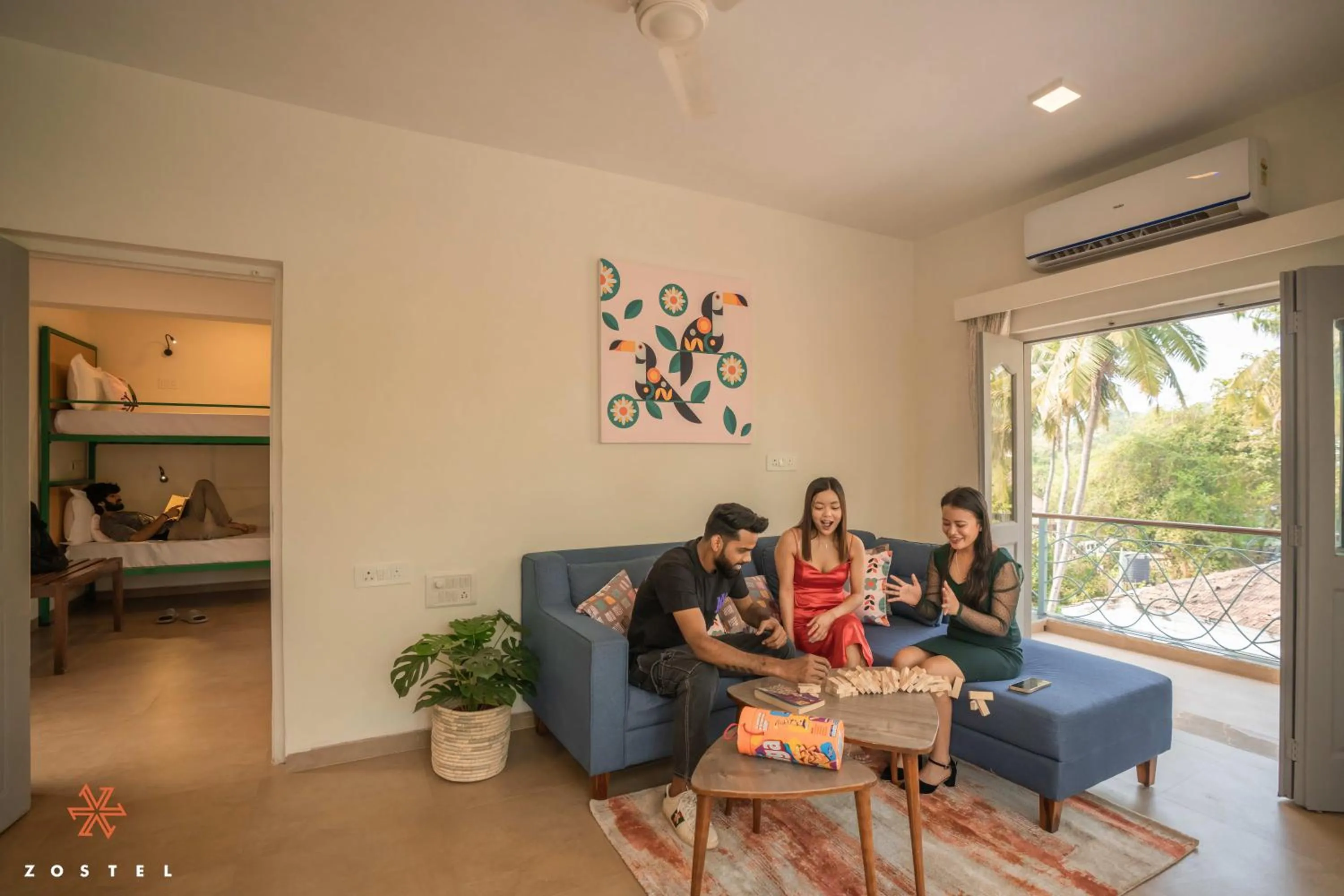 Living room in Zostel Goa, Anjuna