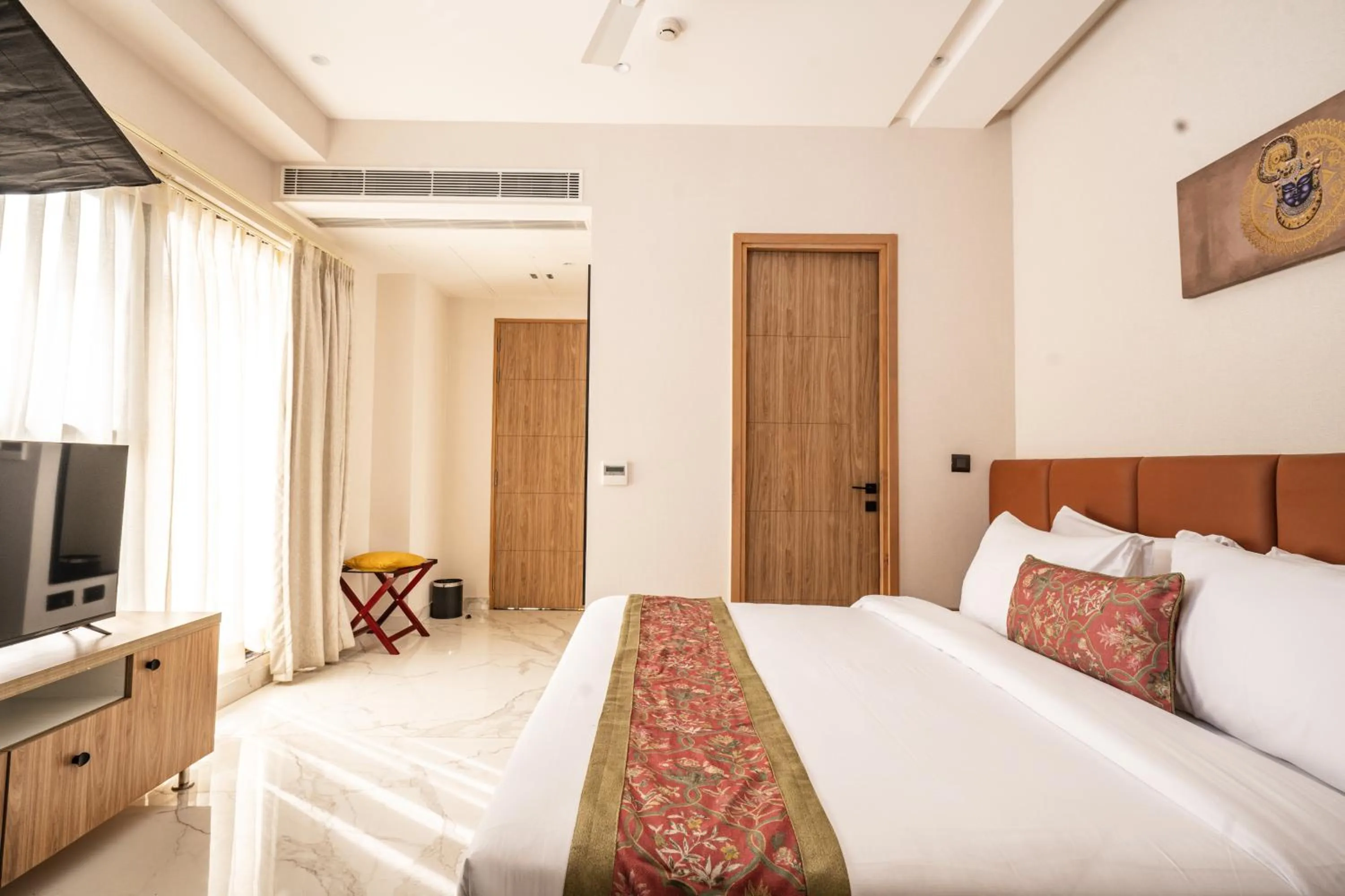 Photo of the whole room, Bed in Triptam Vrindavan