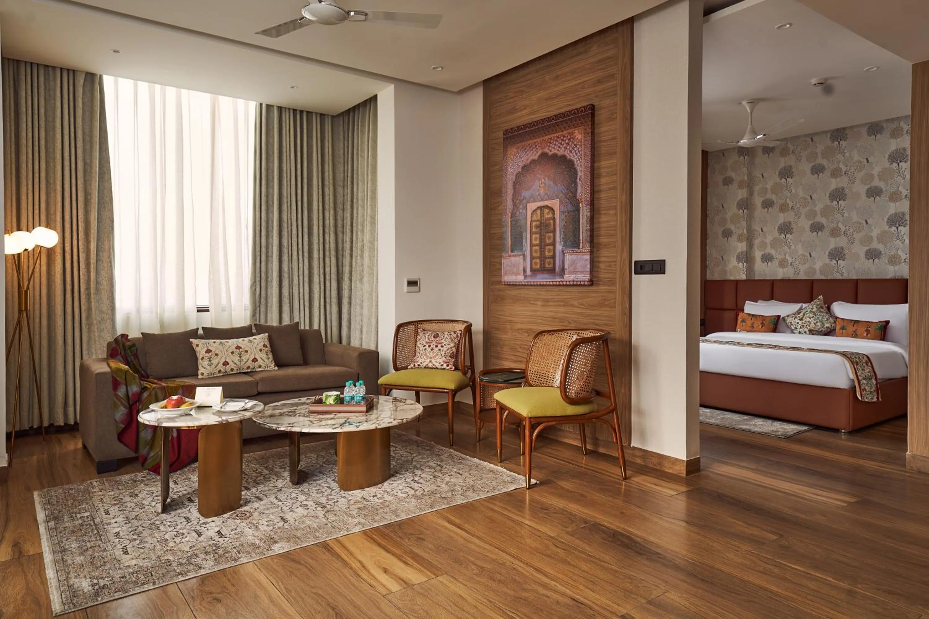 Seating area, Bed in Triptam Vrindavan