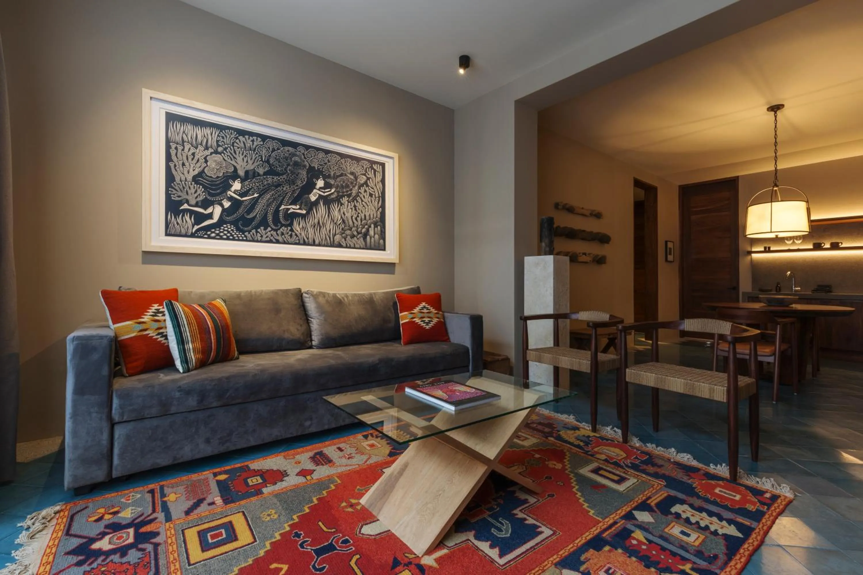 Living room in Macondo Arte Oaxaca