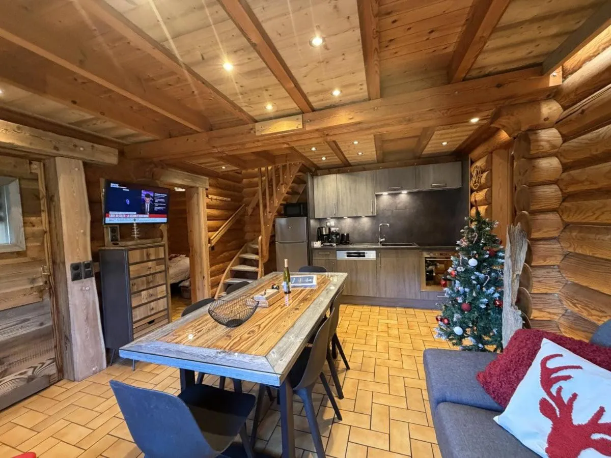 Communal lounge/ TV room in LE GRAND CERF Chalet en rondins avec SPA Jacuzzi