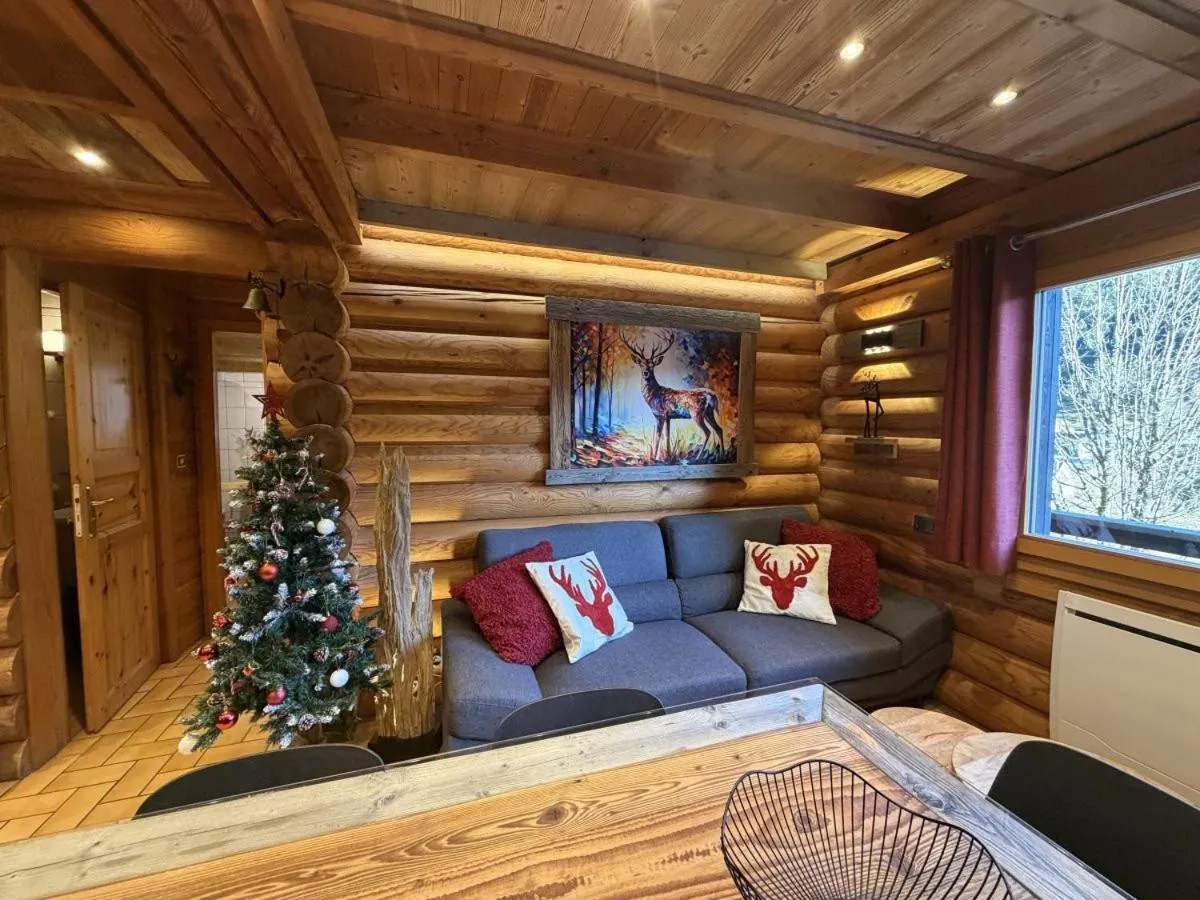 Communal lounge/ TV room in LE GRAND CERF Chalet en rondins avec SPA Jacuzzi