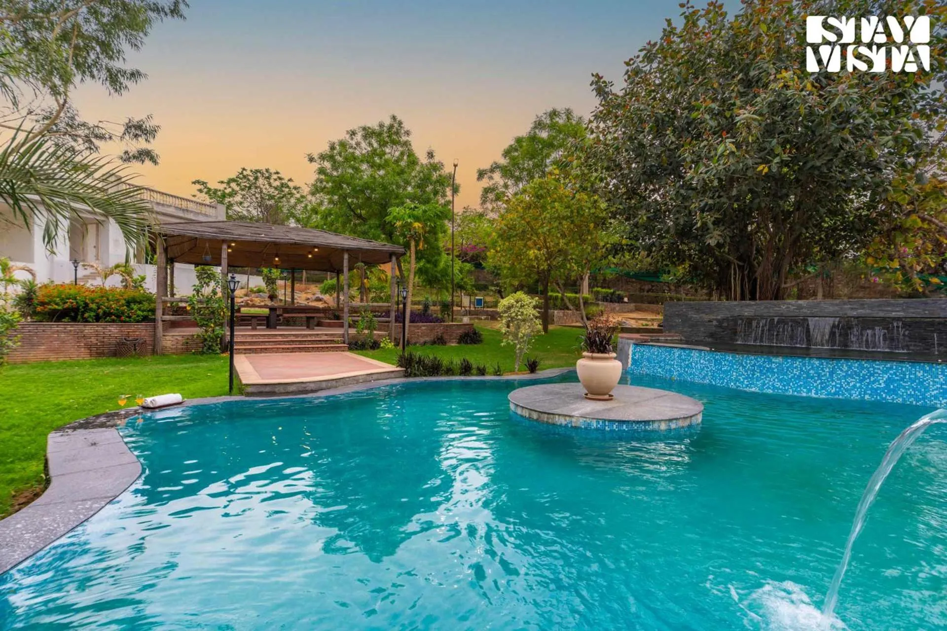 Swimming pool in StayVista at Maple Farms with Pool, BBQ & Bonfire