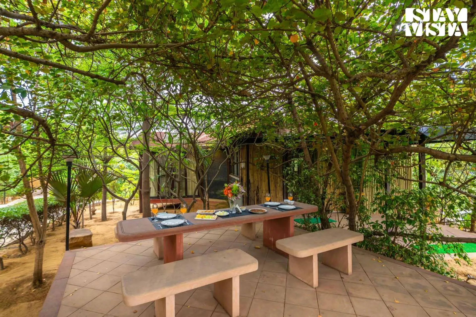 Dining area in StayVista at Maple Farms with Pool, BBQ & Bonfire