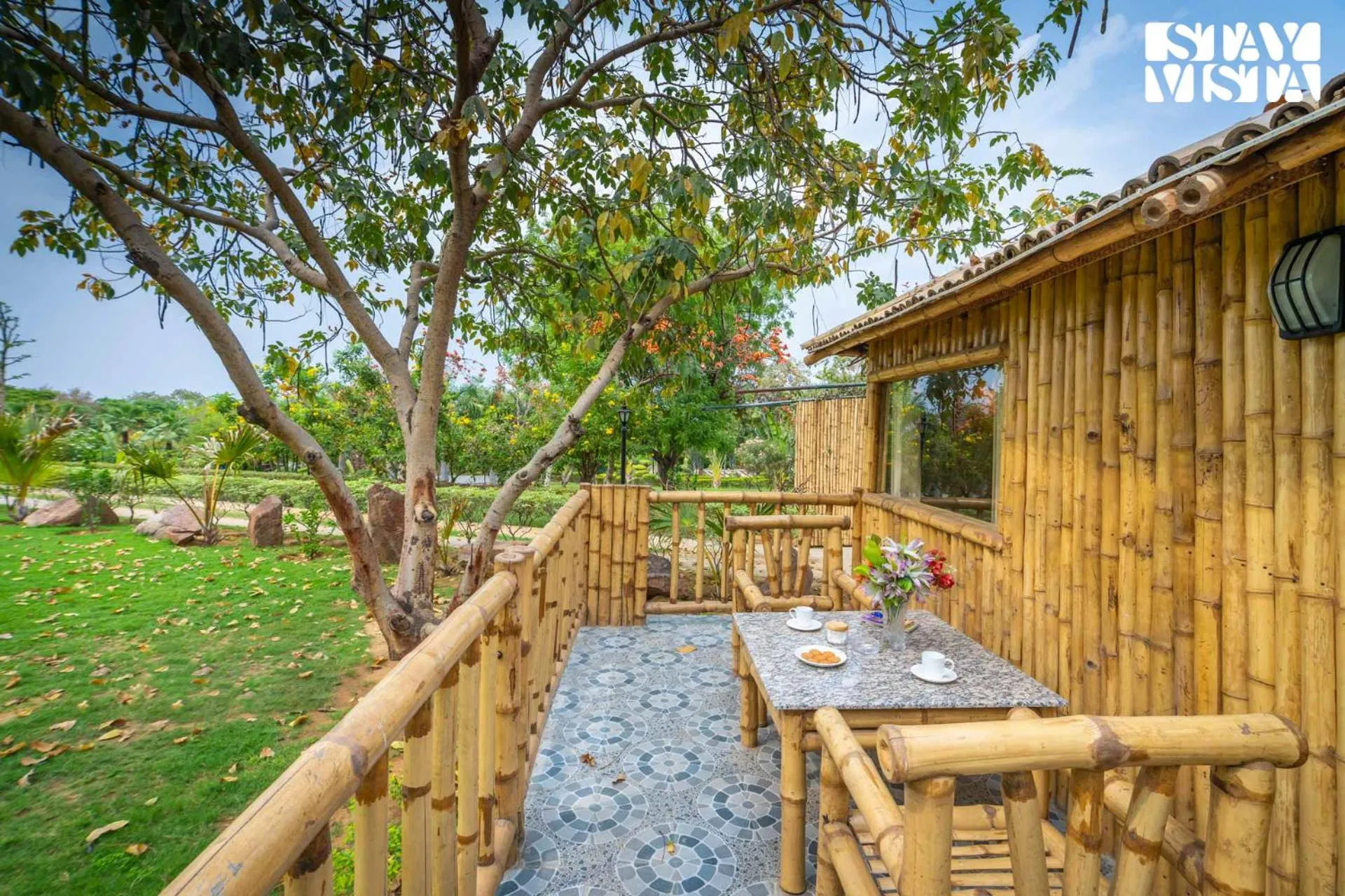 Garden in StayVista at Maple Farms with Pool, BBQ & Bonfire