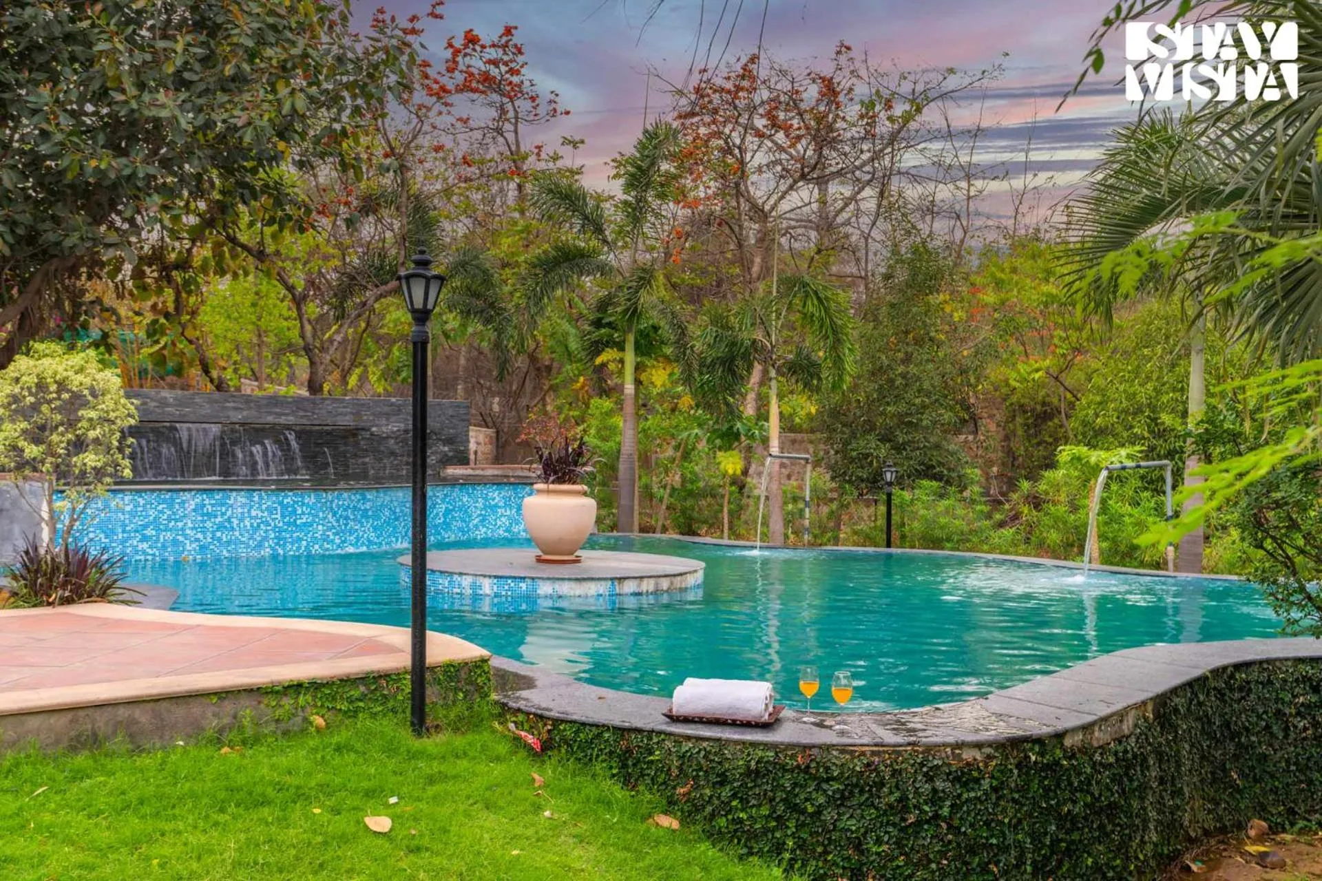 Swimming pool in StayVista at Maple Farms with Pool, BBQ & Bonfire