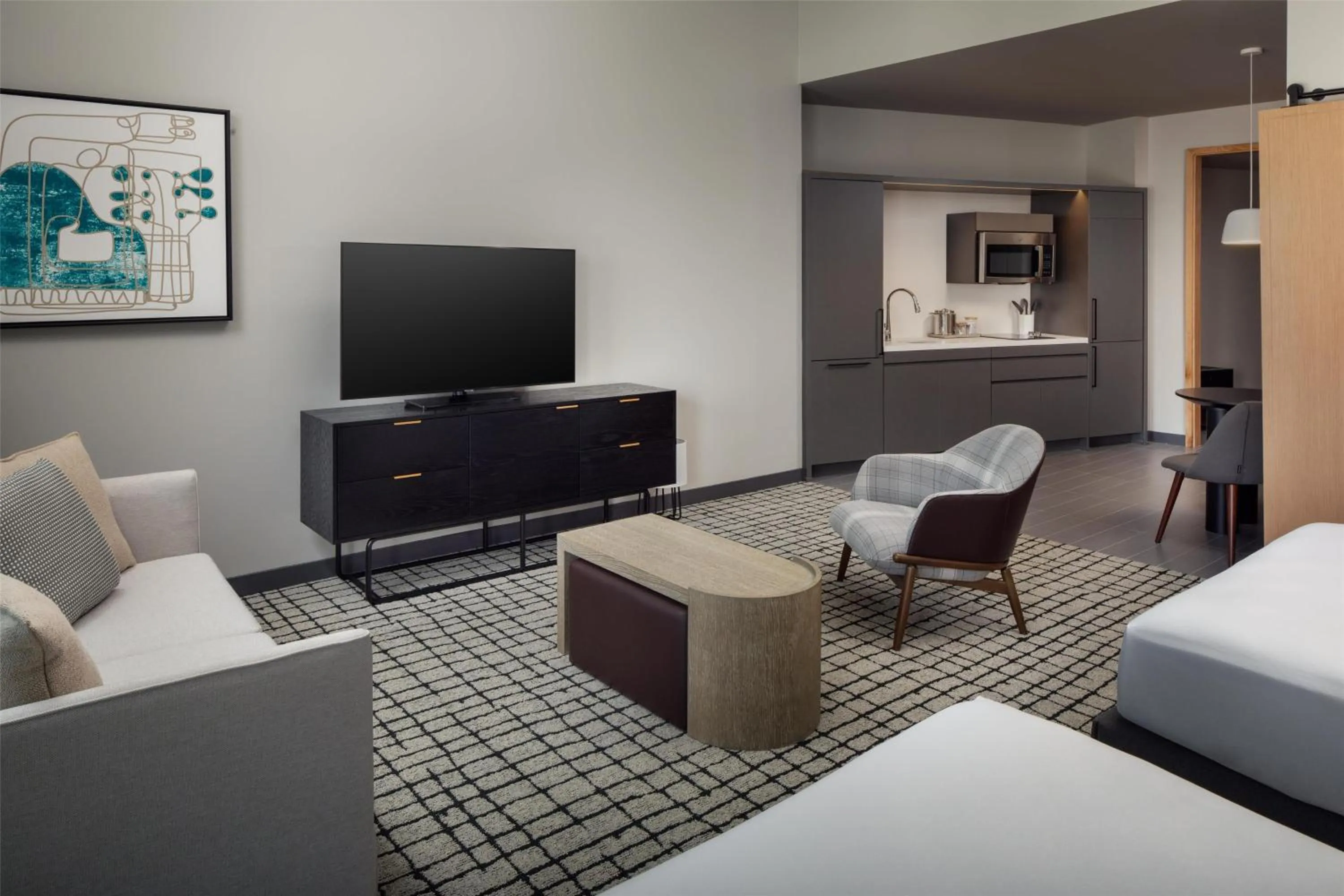 Kitchen or kitchenette, Bed in Homewood Suites By Hilton Nashville Downtown The Gulch