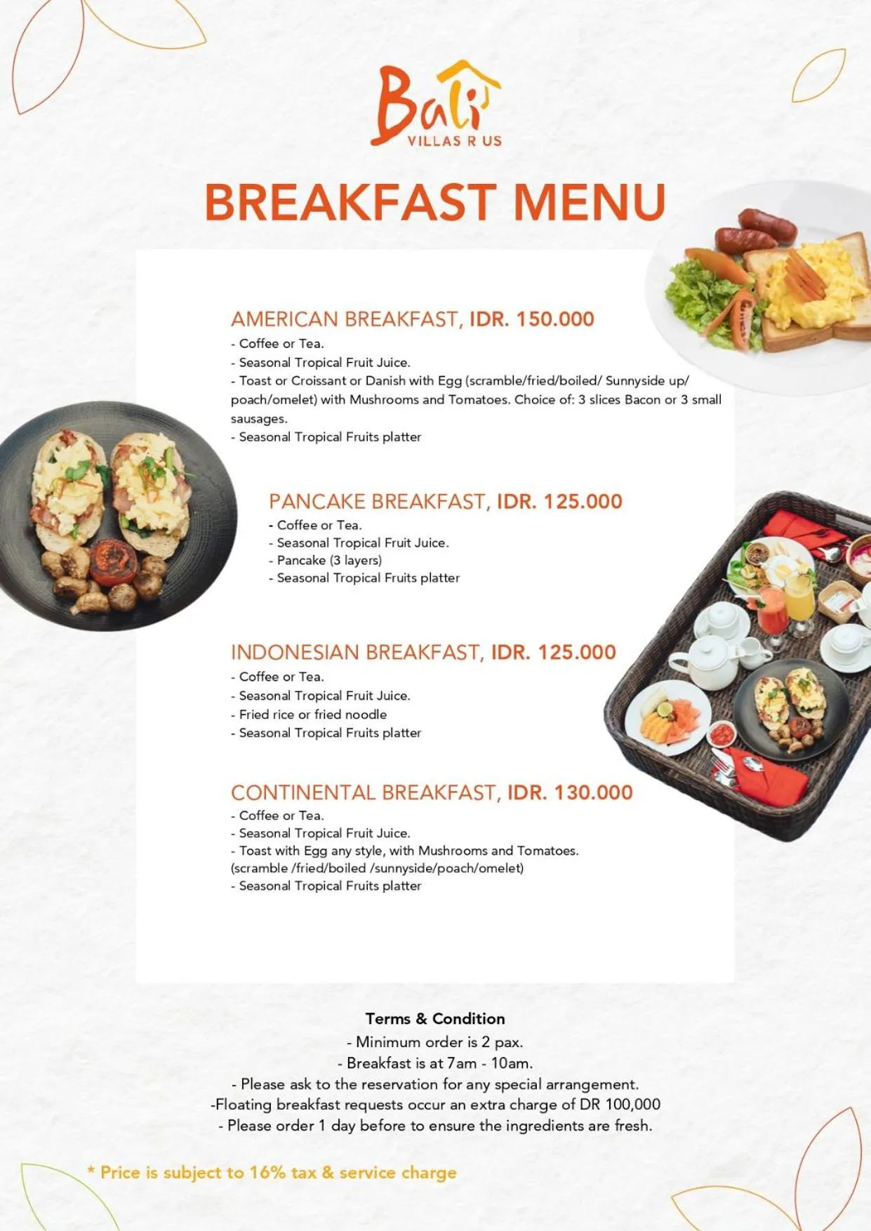 Breakfast in Villa Briana Seminyak by Villas R Us