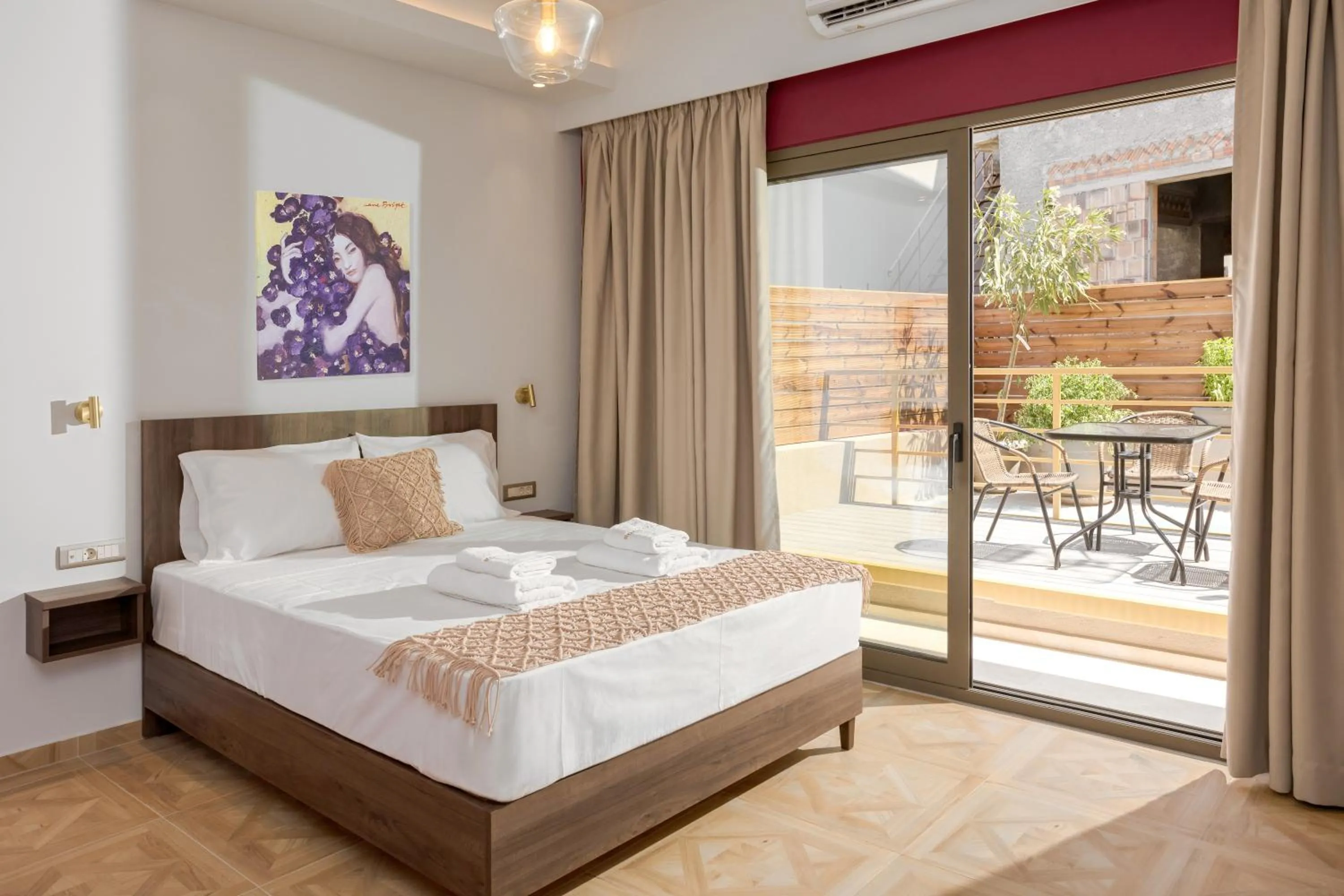 Patio, Bed in Royal Gold City Suites by Omilos Hotels
