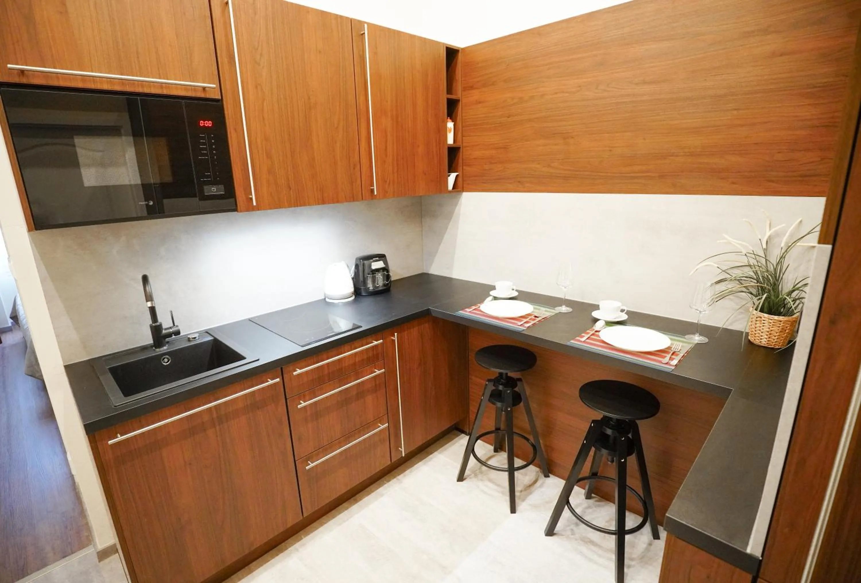 Kitchen or kitchenette in Elegant & Stylish Center Apartments!
