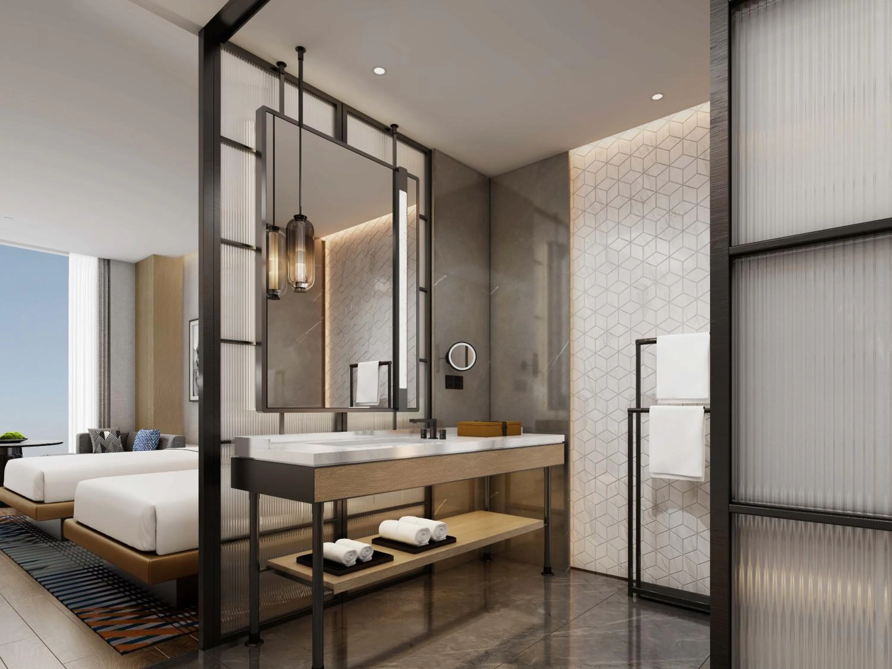 Bathroom, Bed in Sheraton Taiyuan