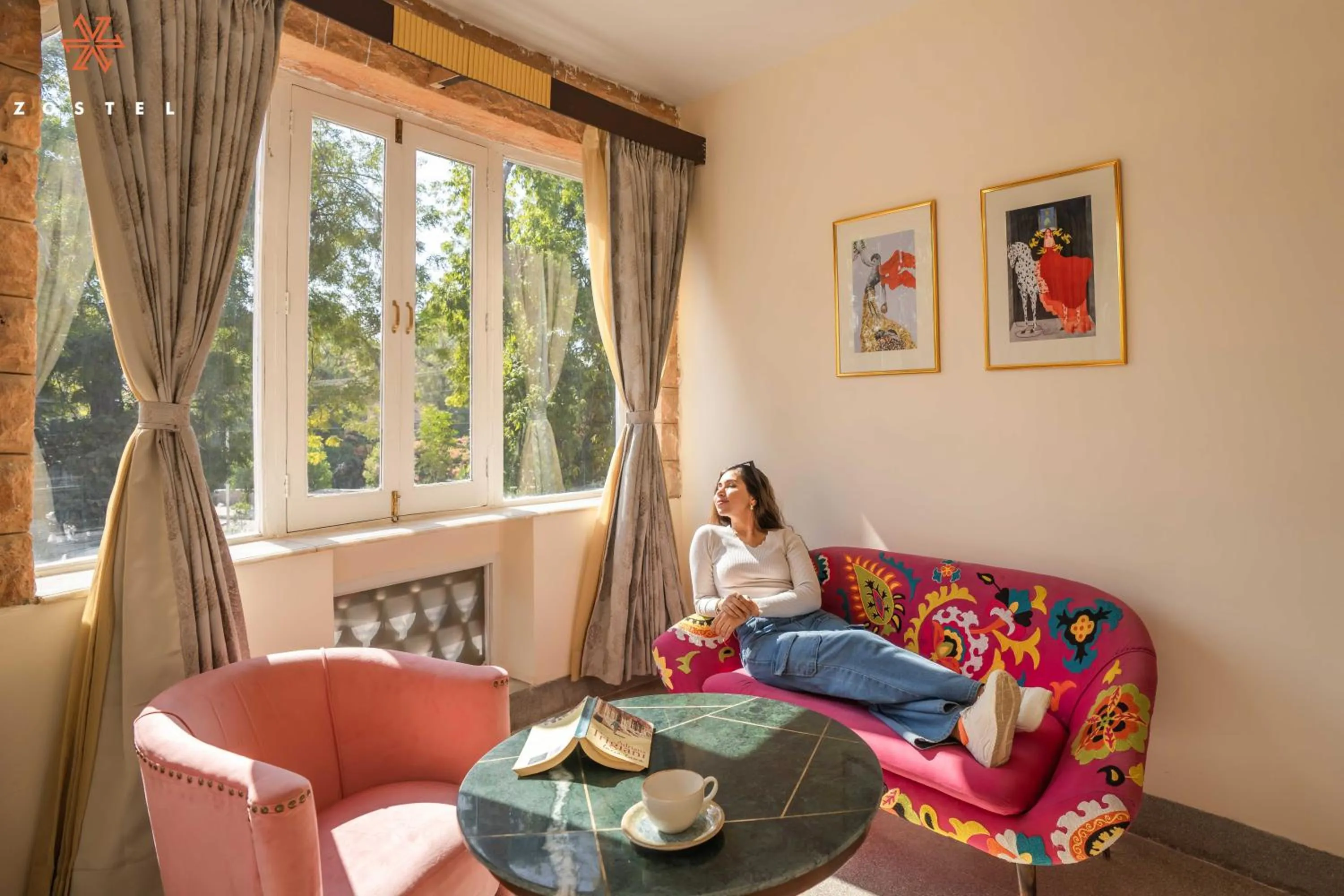 Seating area in Zostel Jodhpur, Ratanada