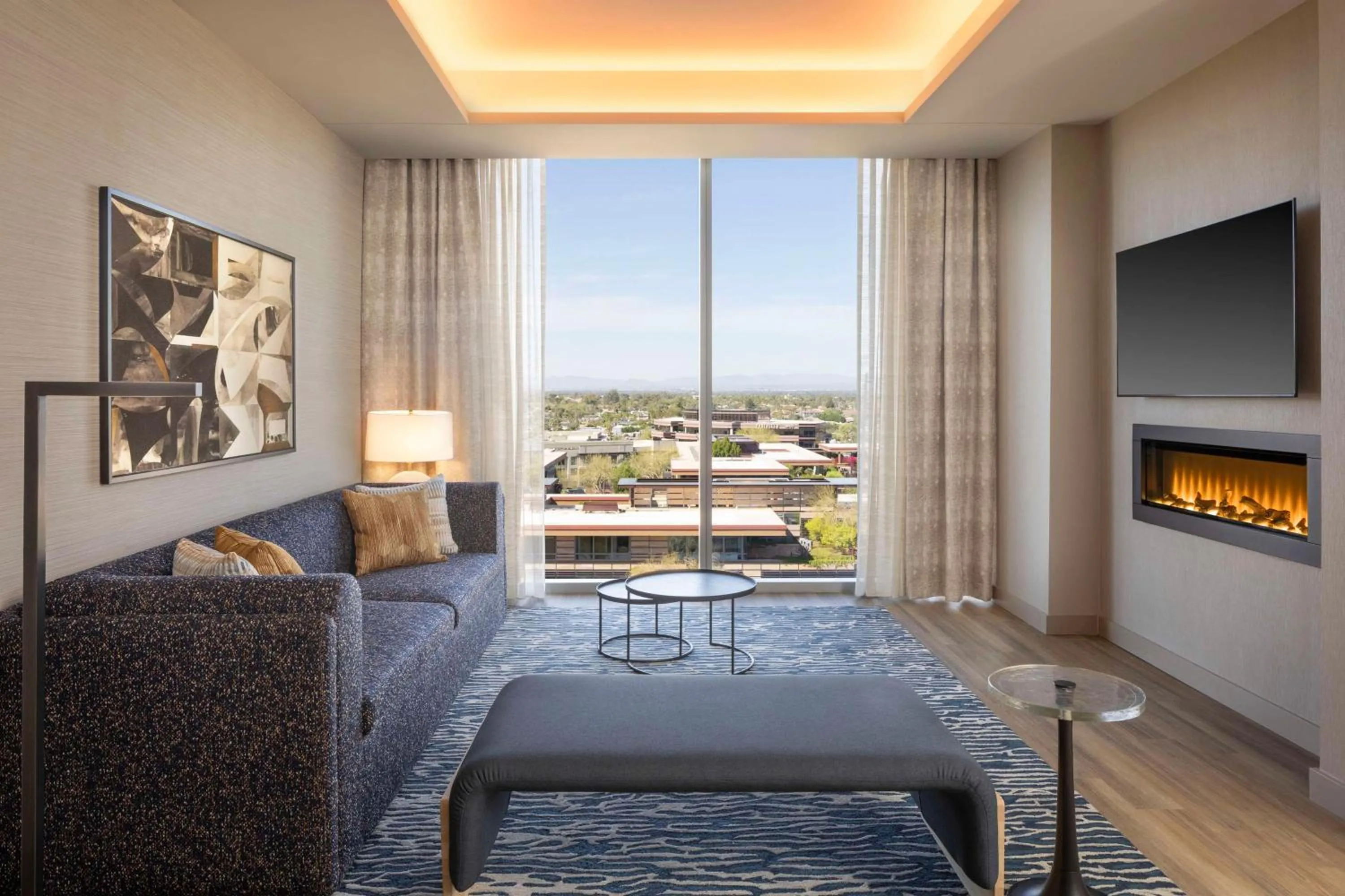 Living room, Bed in Caesars Republic Scottsdale, a Hilton Hotel