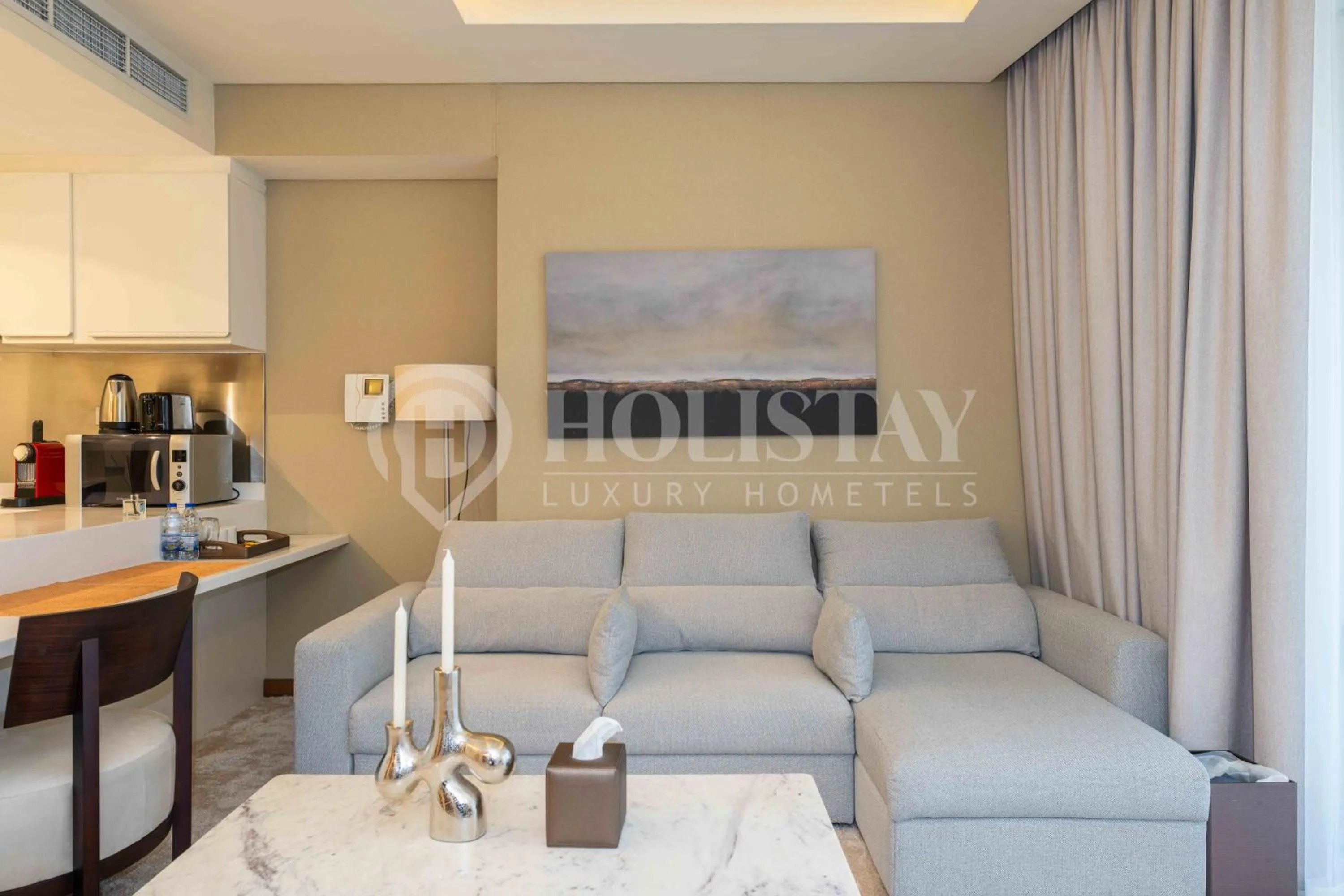 Living room in Holistay Luxury Homes - Burj khalifa view - Direct Access Dubai Mall