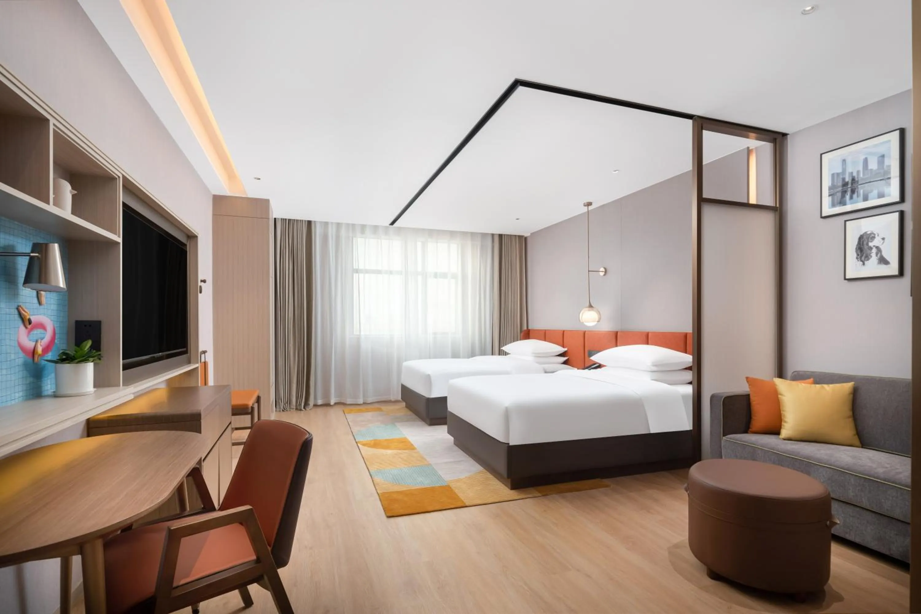 Bed in Home2 Suite by Hilton Dongguan Shijie