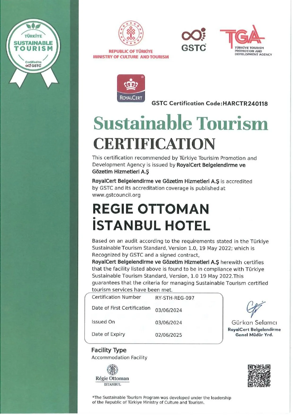 Certificate/Award in Régie Ottoman Istanbul - Special Category