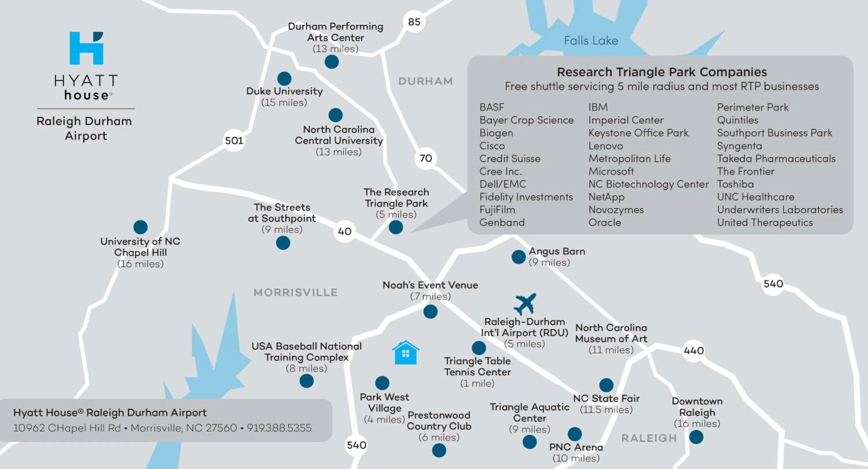 Location in Hyatt House Raleigh Durham Airport