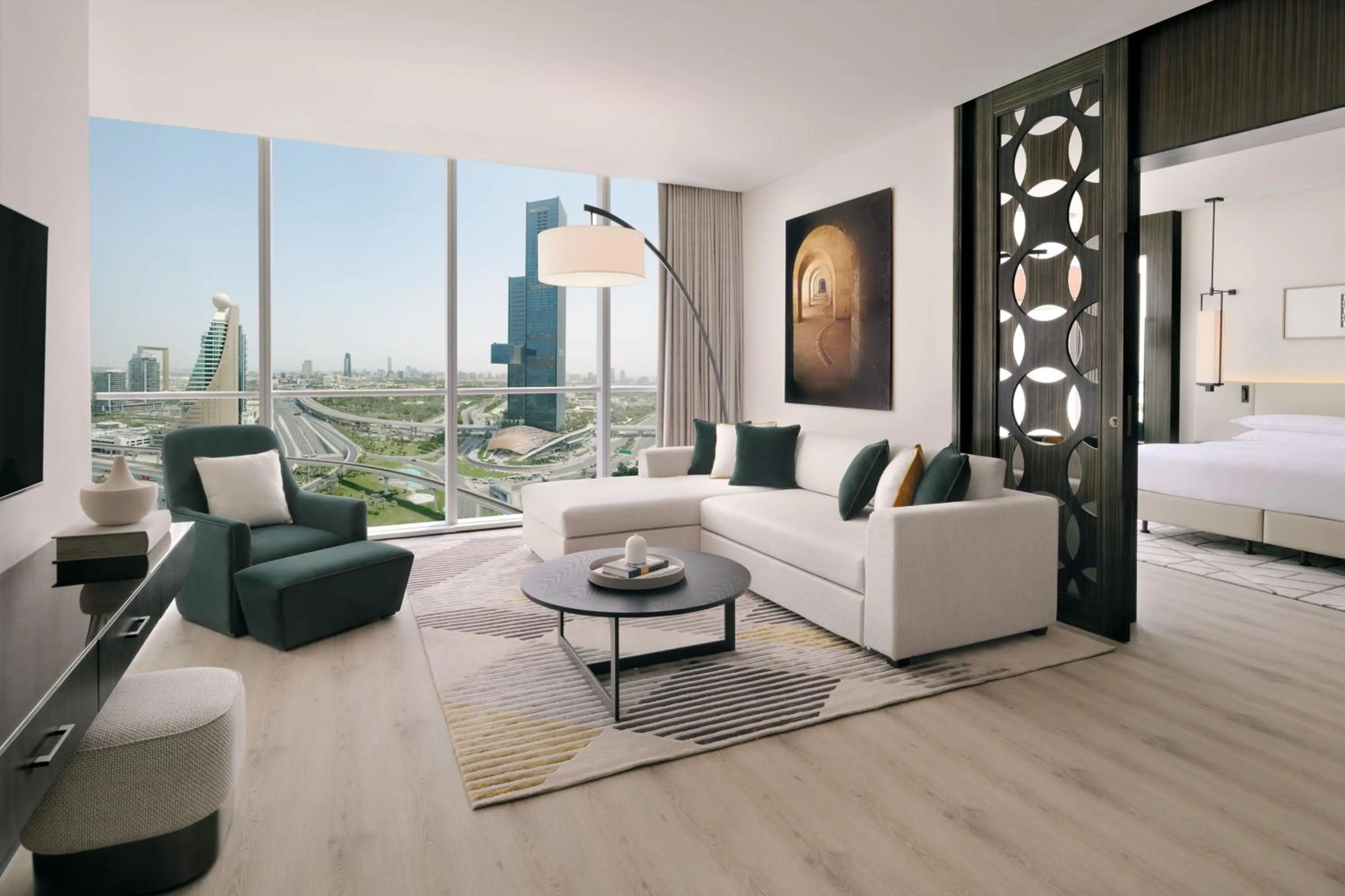 Living room, Bed in Sheraton Grand Hotel, Dubai