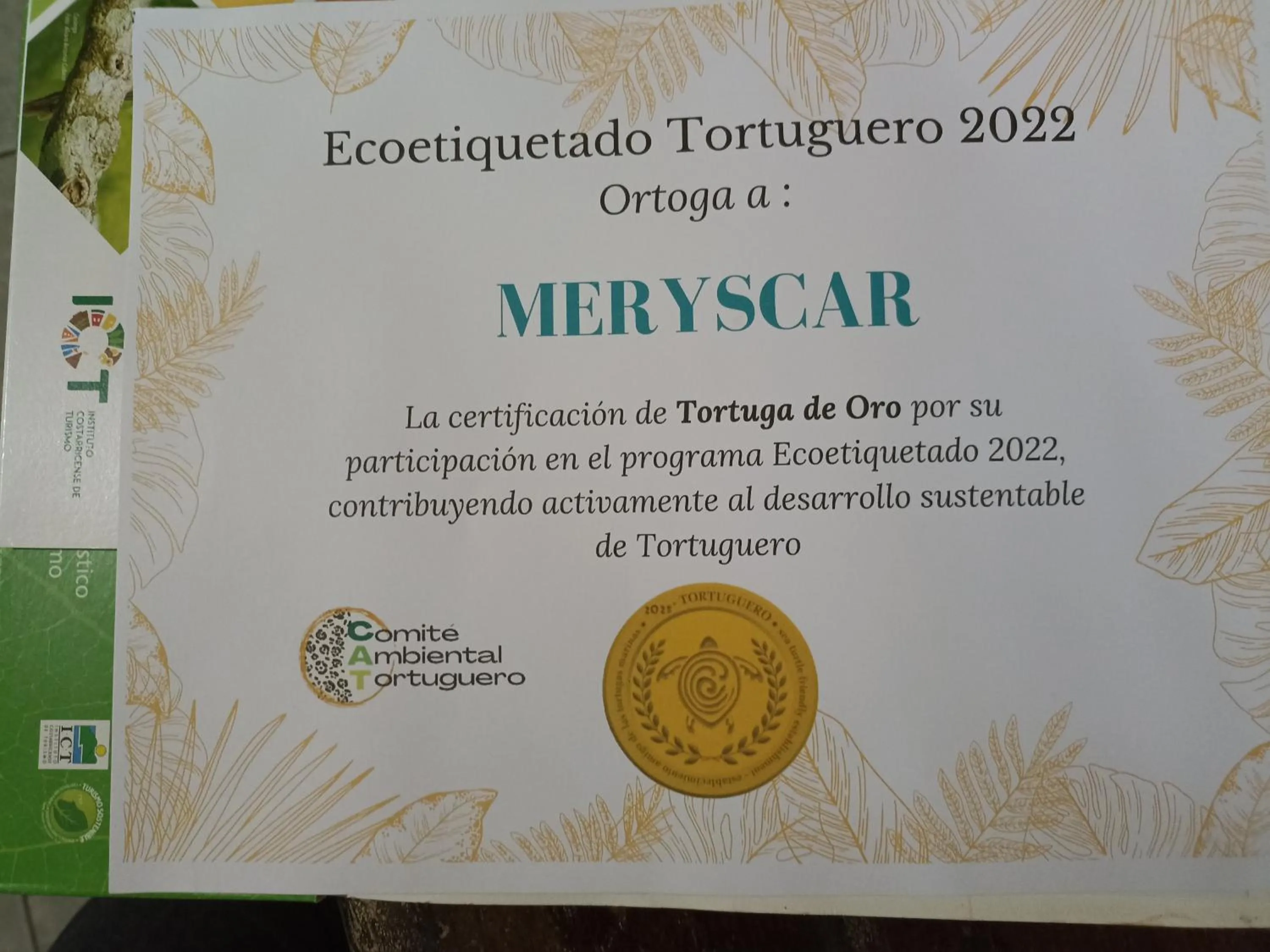 Certificate/Award in Hospedaje Meryscar