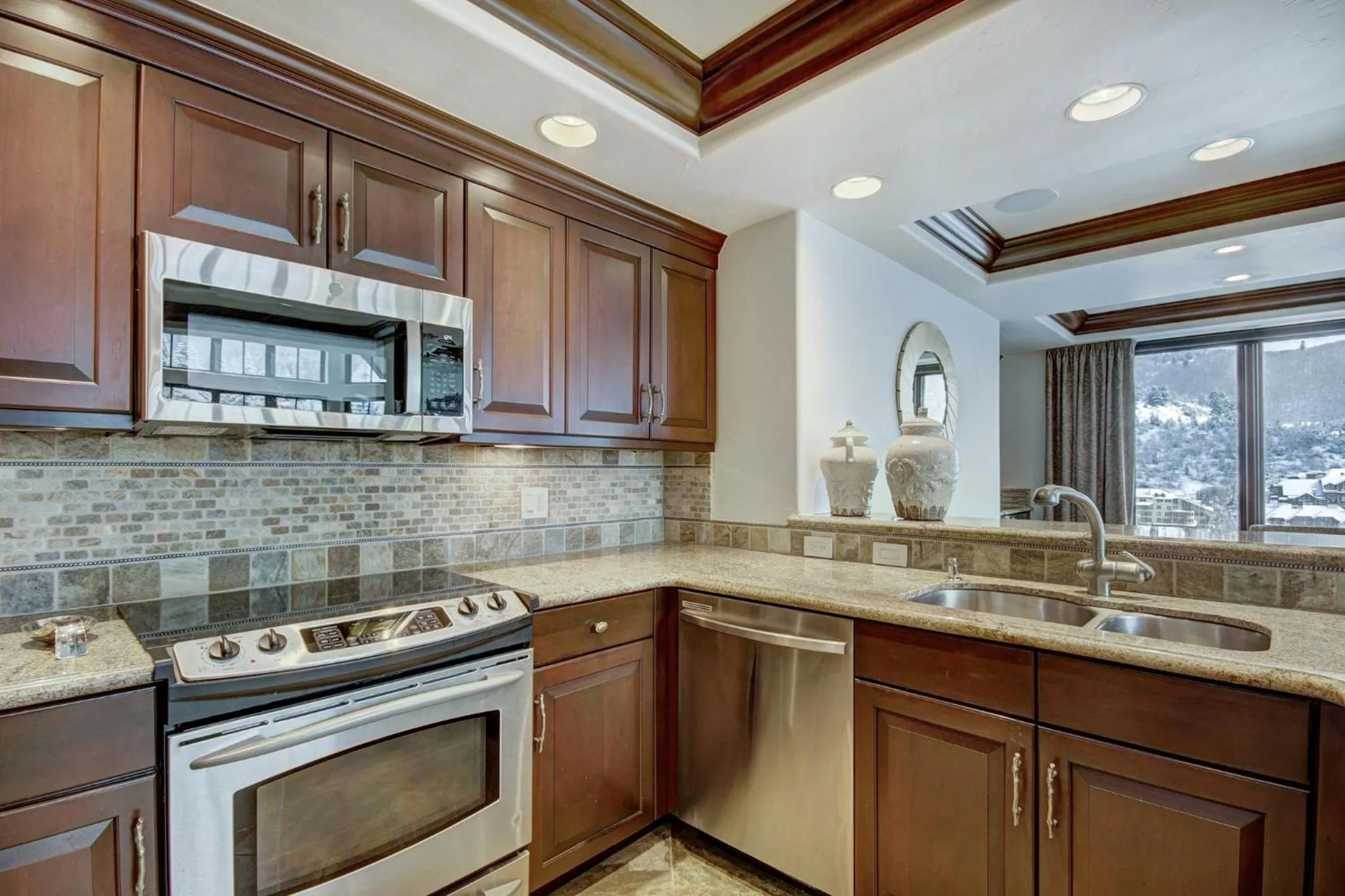 Communal kitchen in The Pines Lodge, a RockResort, by Vail Resorts