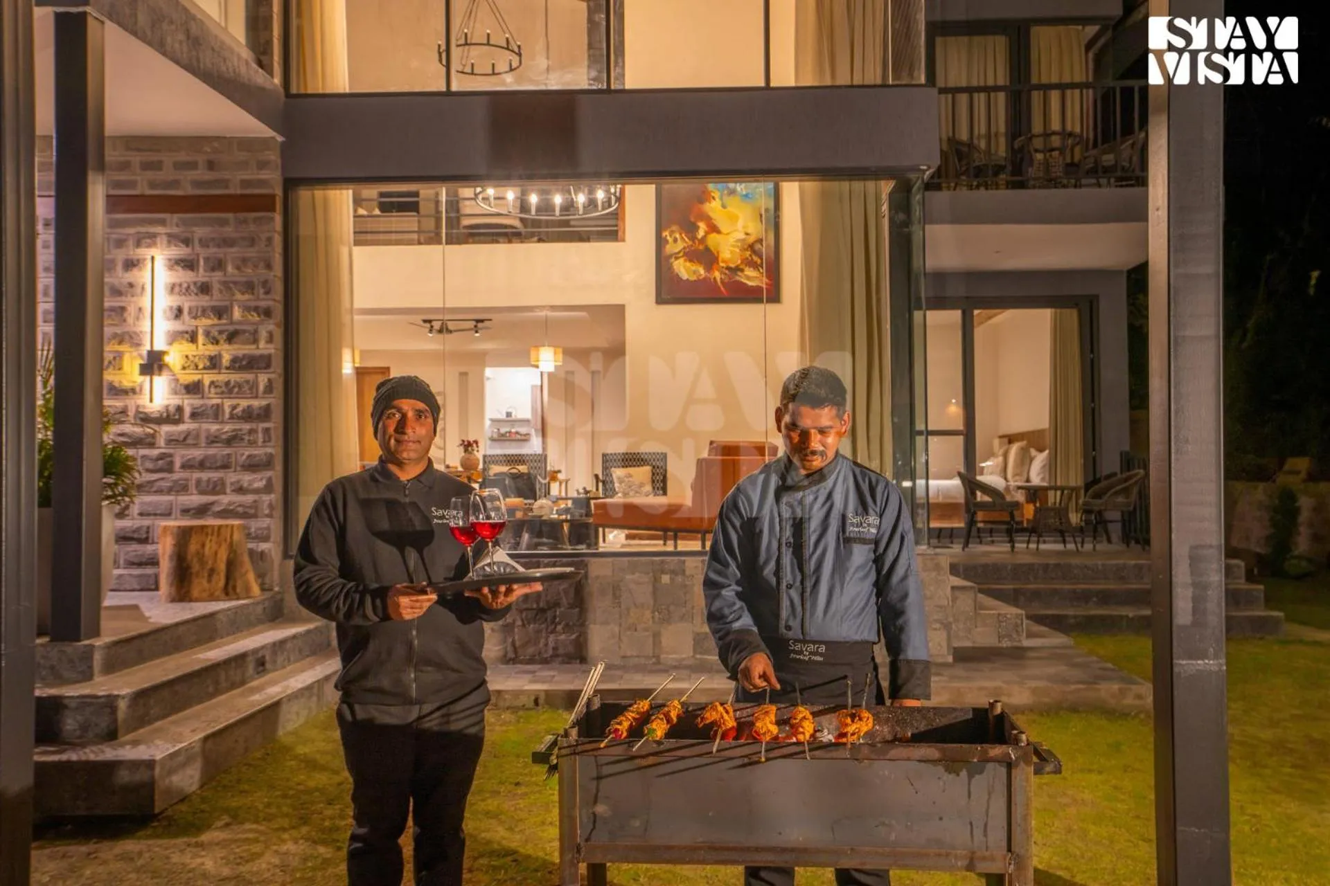 BBQ facilities in StayVista at Savara with Heated Infinity Pool and Jacuzzi