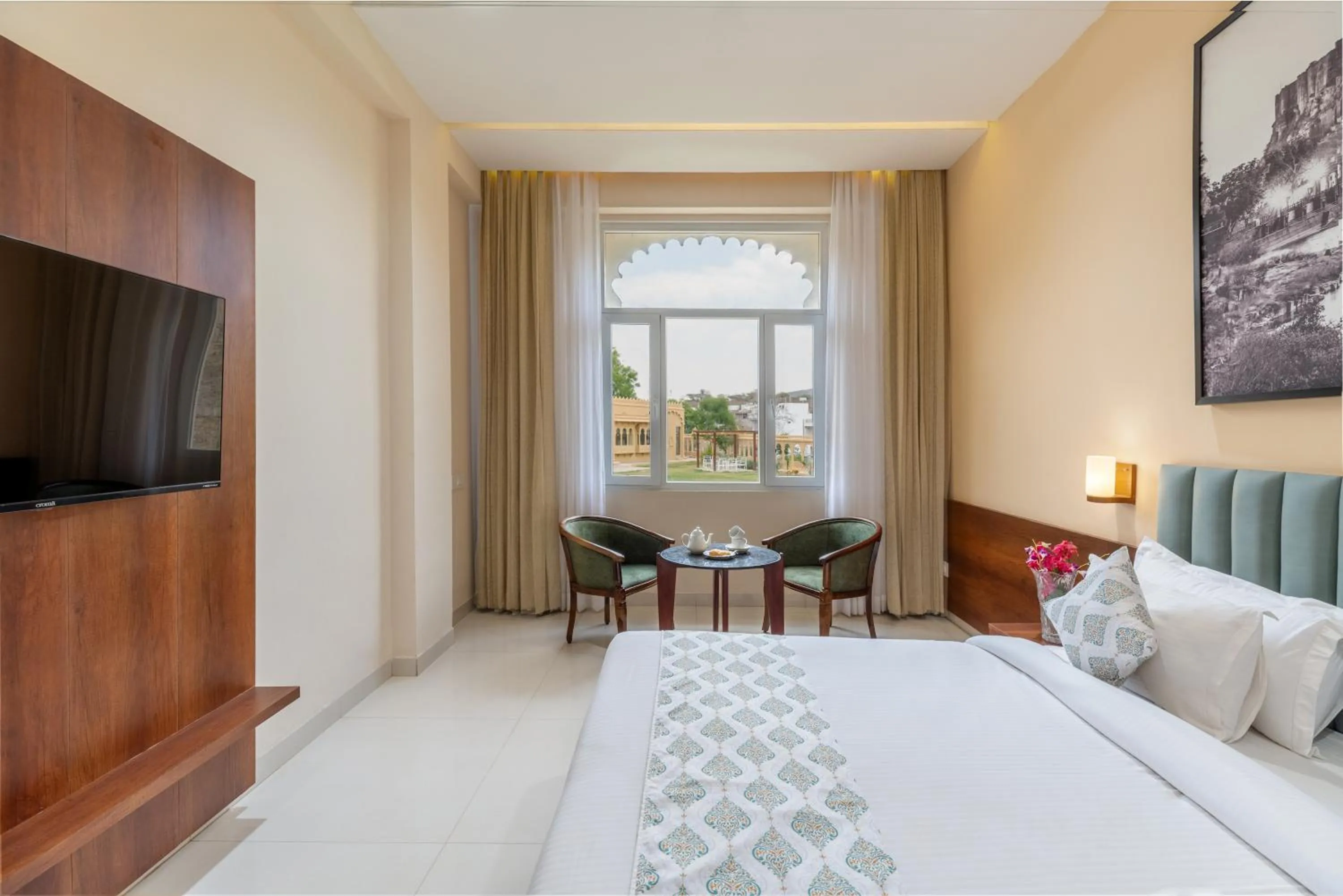 Seating area, Bed in Turban Roopgarh Resort and Spa, Udaipur