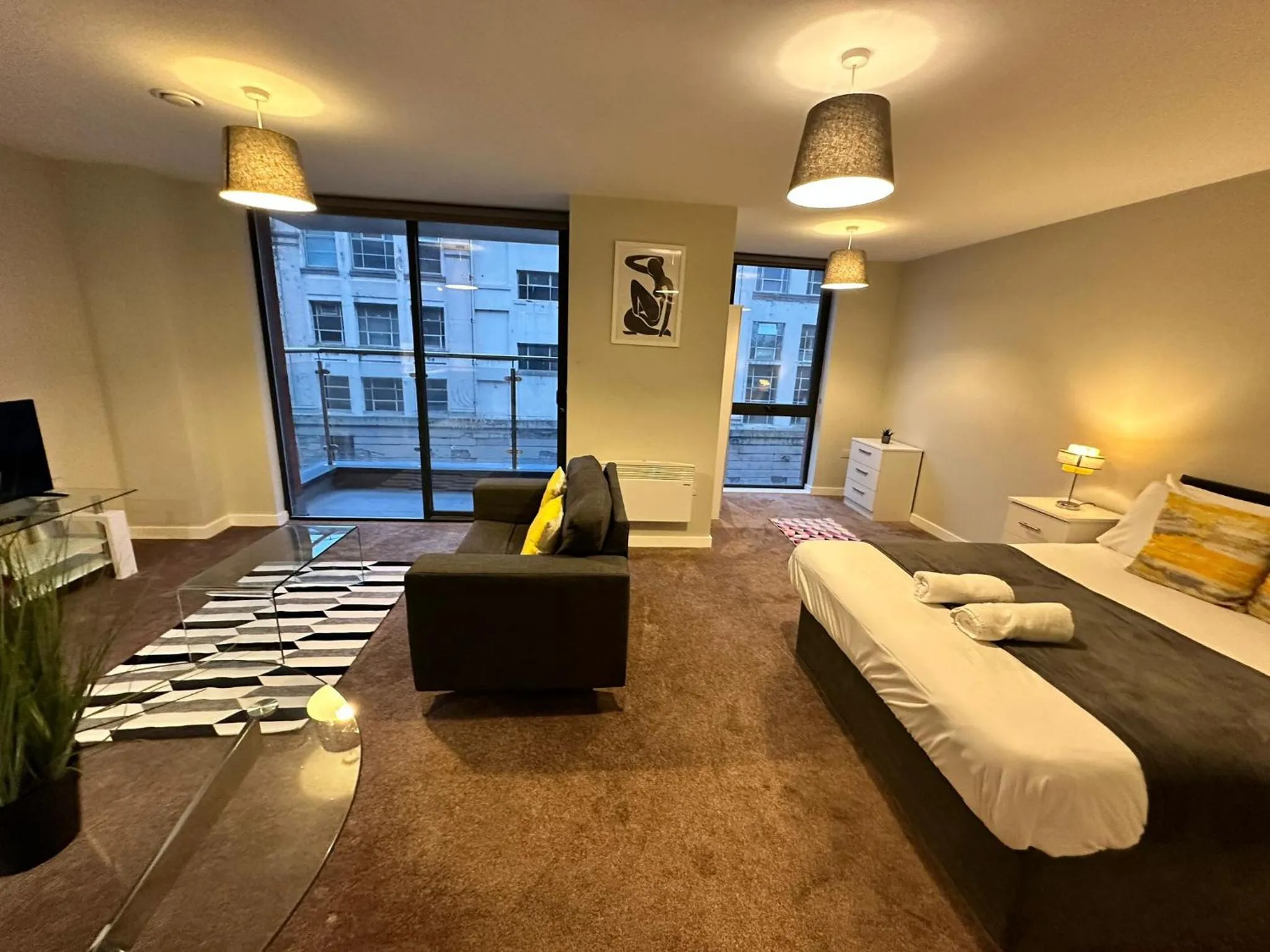 Living room, Bed in Adelphi Wharf Apartments by Beehosting