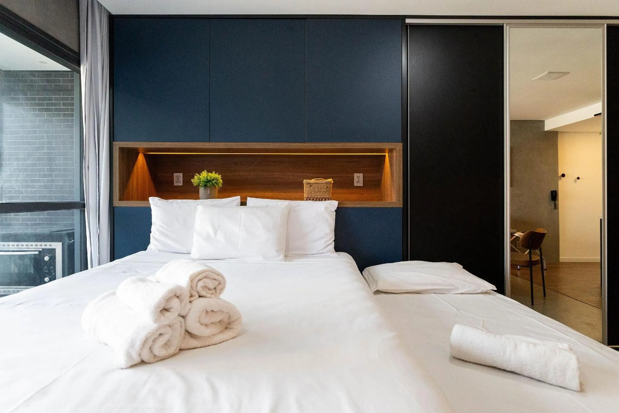 Bed in Condomínio Setin Downtown Genebra - Studios por temporada