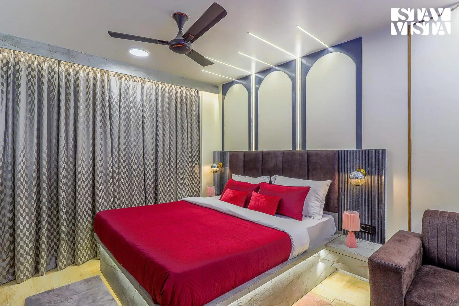 Bedroom, Bed in StayVista at Cityscape with Rooftop Pool - Jaipur